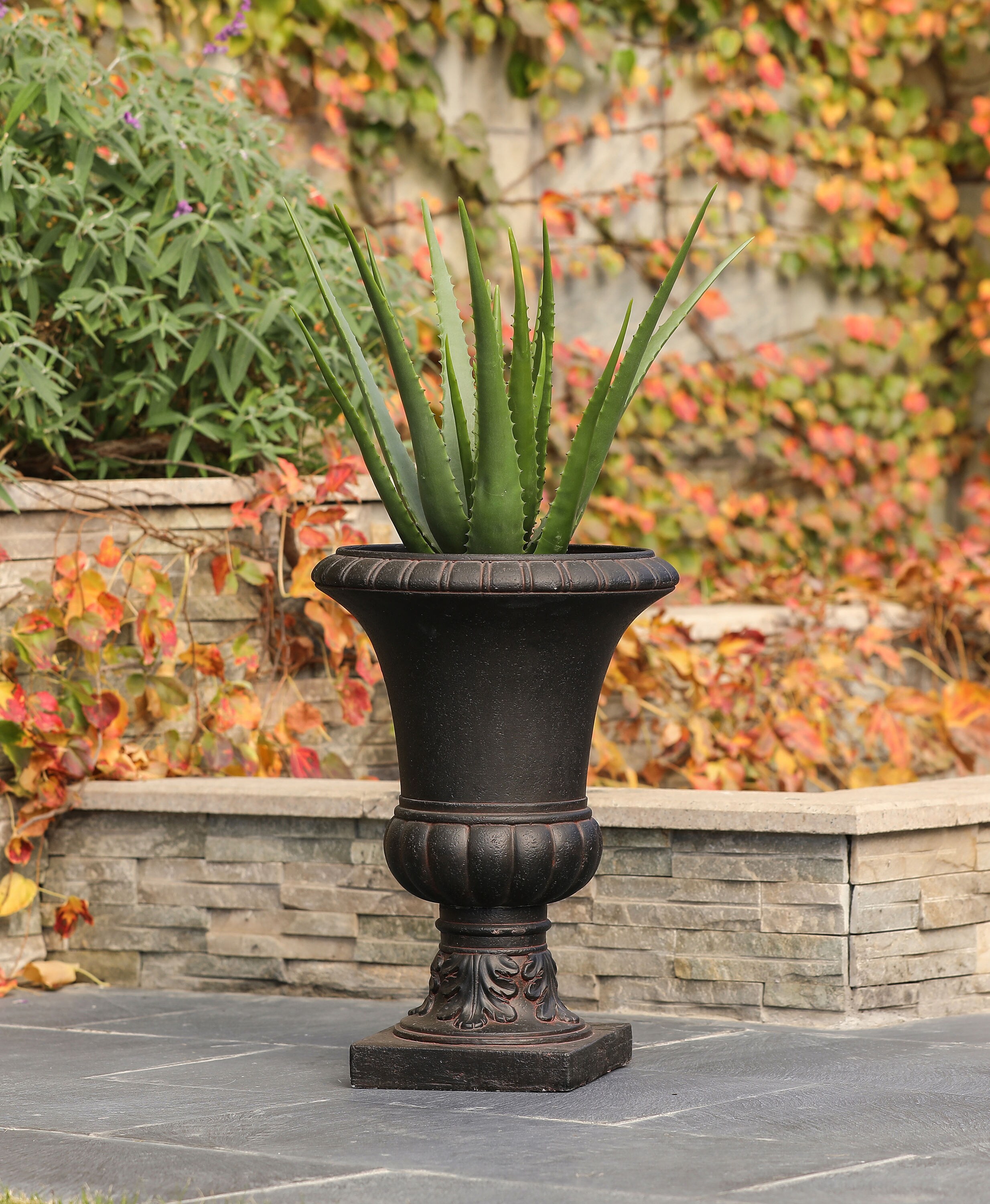 Luxen Home 12.8-in x 18.5-in Dark Brown Mixed/Composite Planter