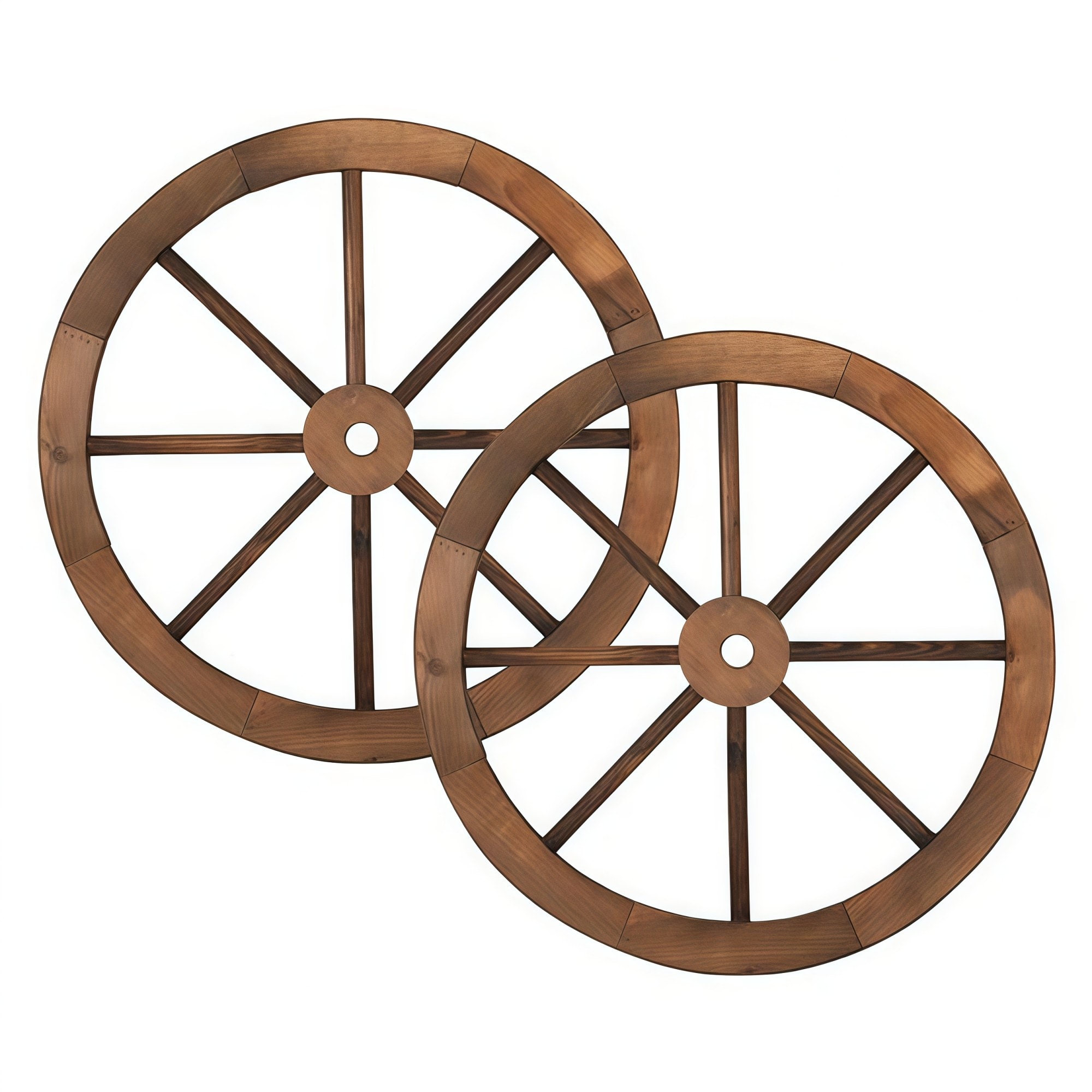 Numhew 24in Dia 2-Piece Brown Wooden Wagon Wheel Garden Wall Decor