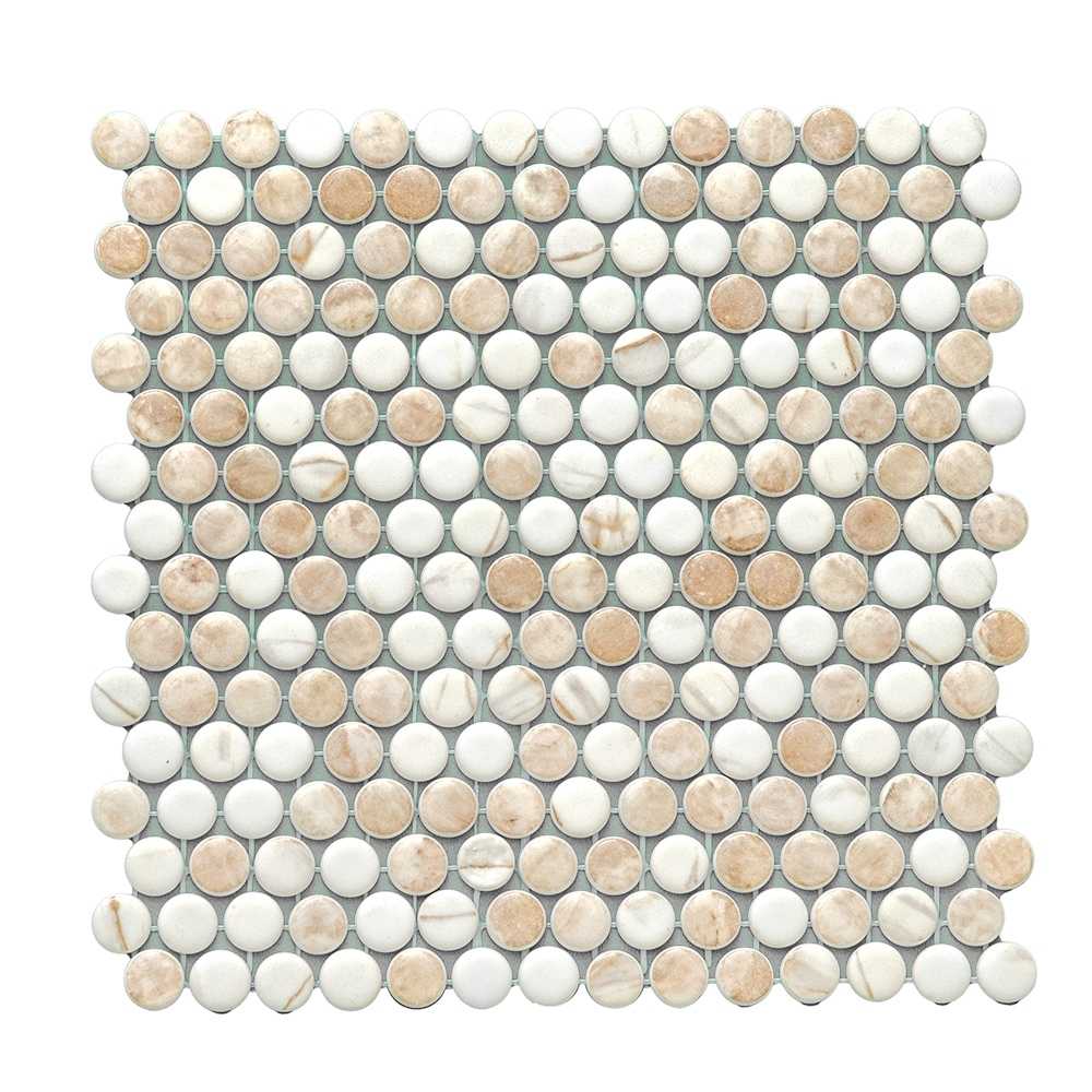 The Tile Life GPENNBLISCR Eterna Penny Cream Blend 12-in x 12-in Matte Glass Mosaic Floor and Wall Tile (0.88-sq. ft/ Piece)