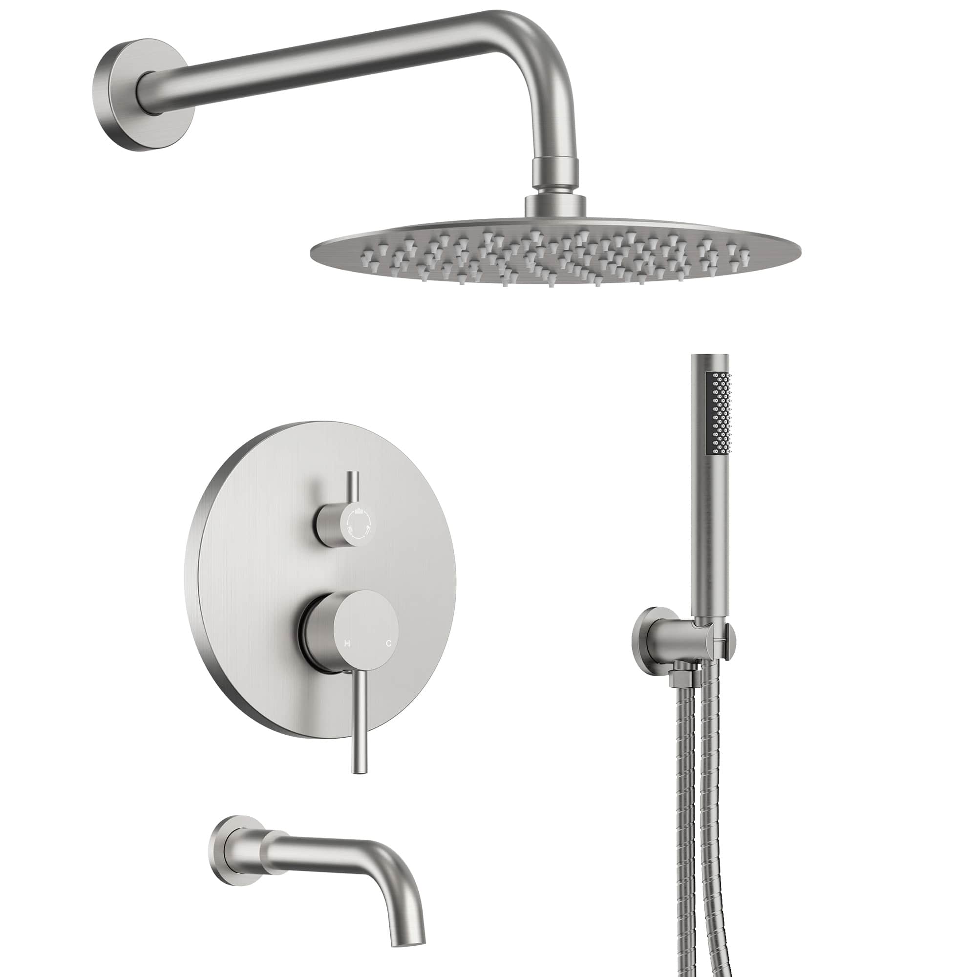 EVERSTEIN M6612NI-10BL Single Handle 3-Spray Round Tub and Shower Faucet in Brushed Nickel (Valve Included)