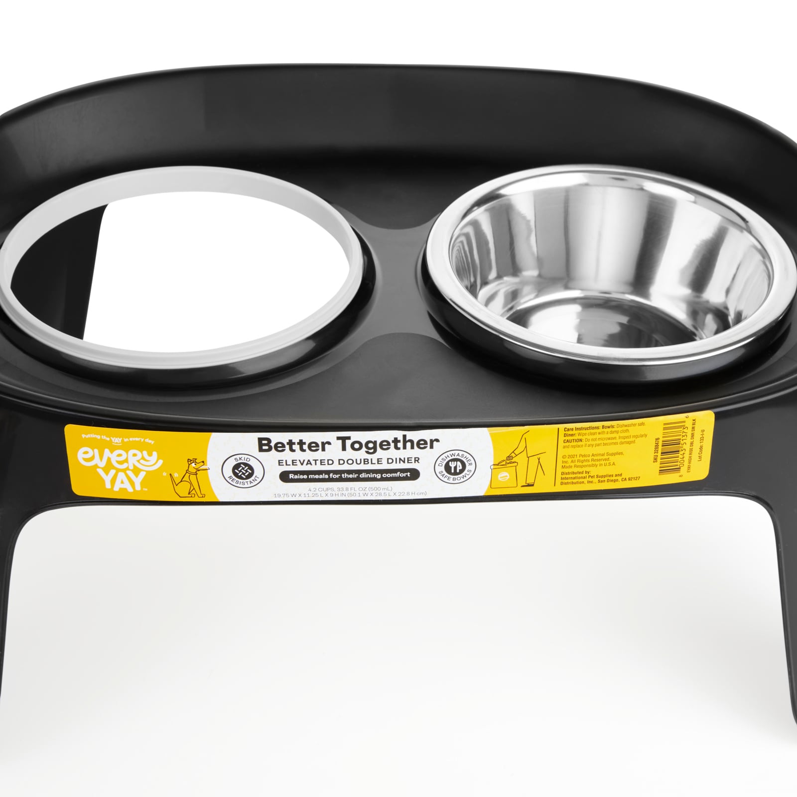 EveryYay Better Together Elevated Wood Double Diner with Stainless-Steel  Bowls for Dogs, 4.6 Cups