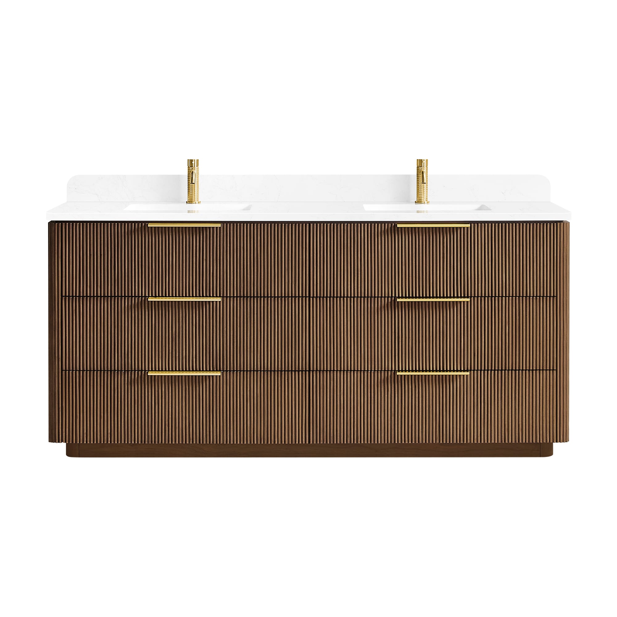 Vinnova Zanica 72-in Oak Light Walnut Undermount Double Sink White Grain Engineered Stone Top