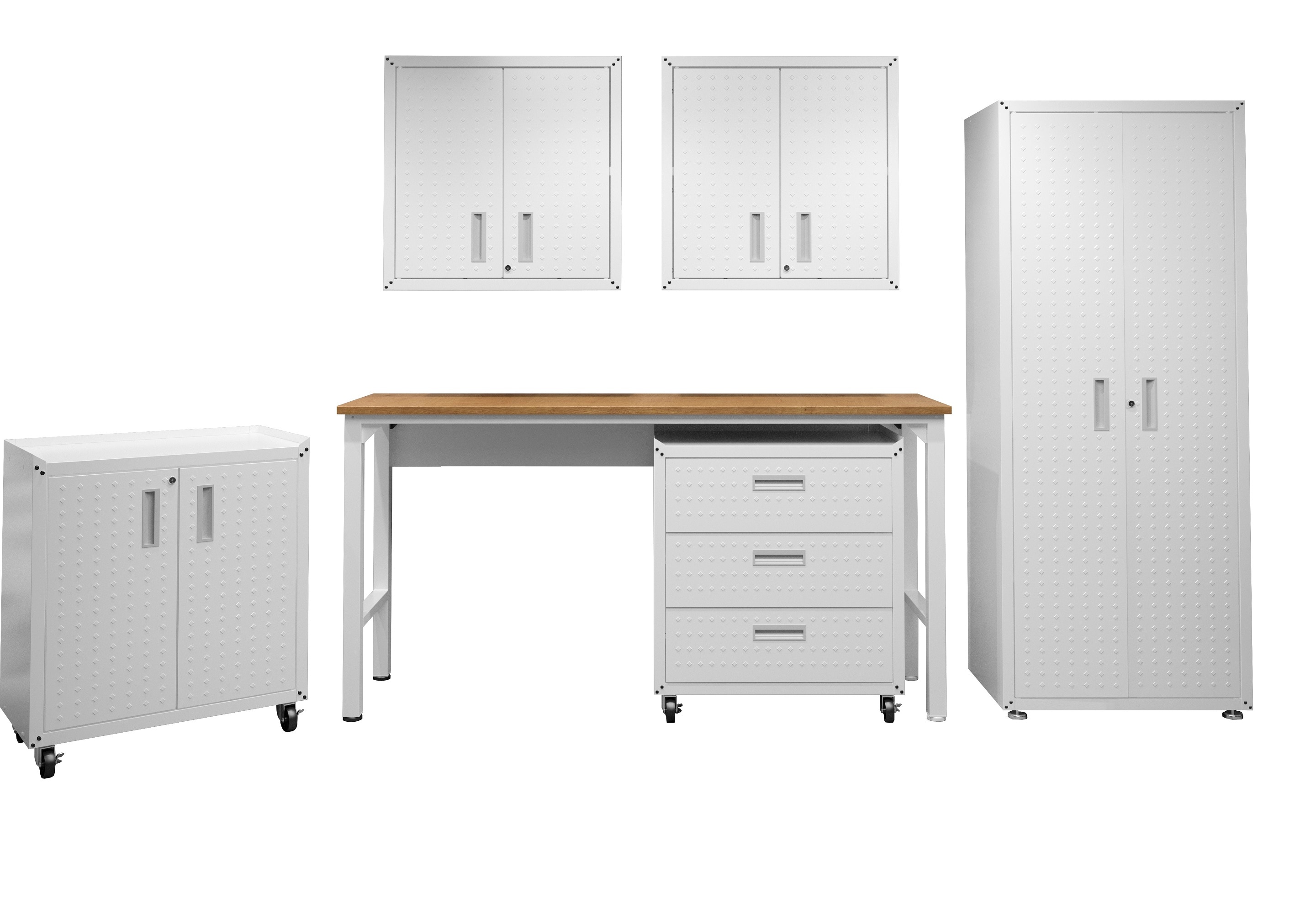Manhattan Comfort Fortress 102.7-in W x 74.8-in H x 20.5-in D Freestanding or wall-mounted Aluminum Garage Cabinet in White #6-GGGG-WH