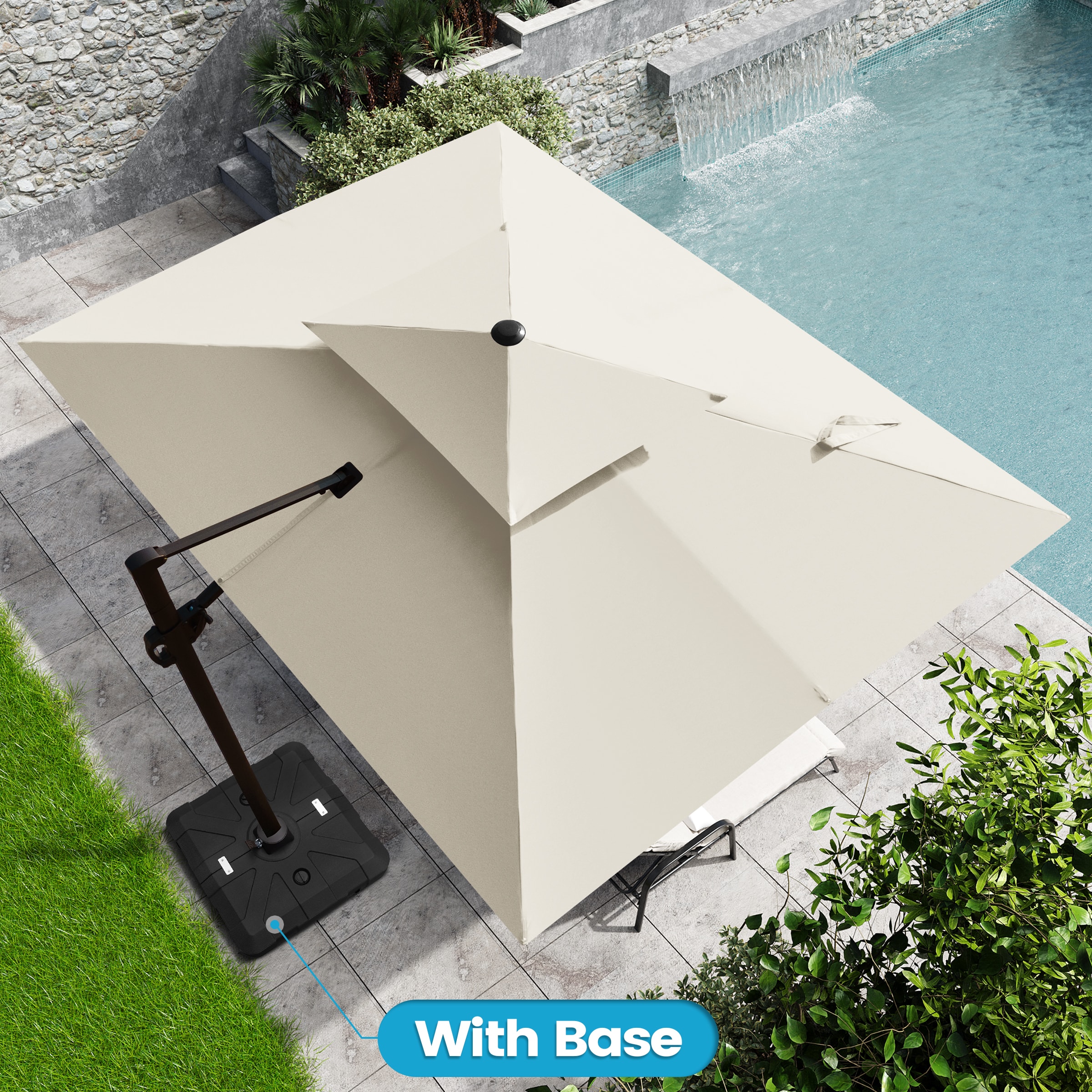 Crestlive Products 11-ft Aluminum Beige Slide-tilt Cantilever Patio Umbrella with Base