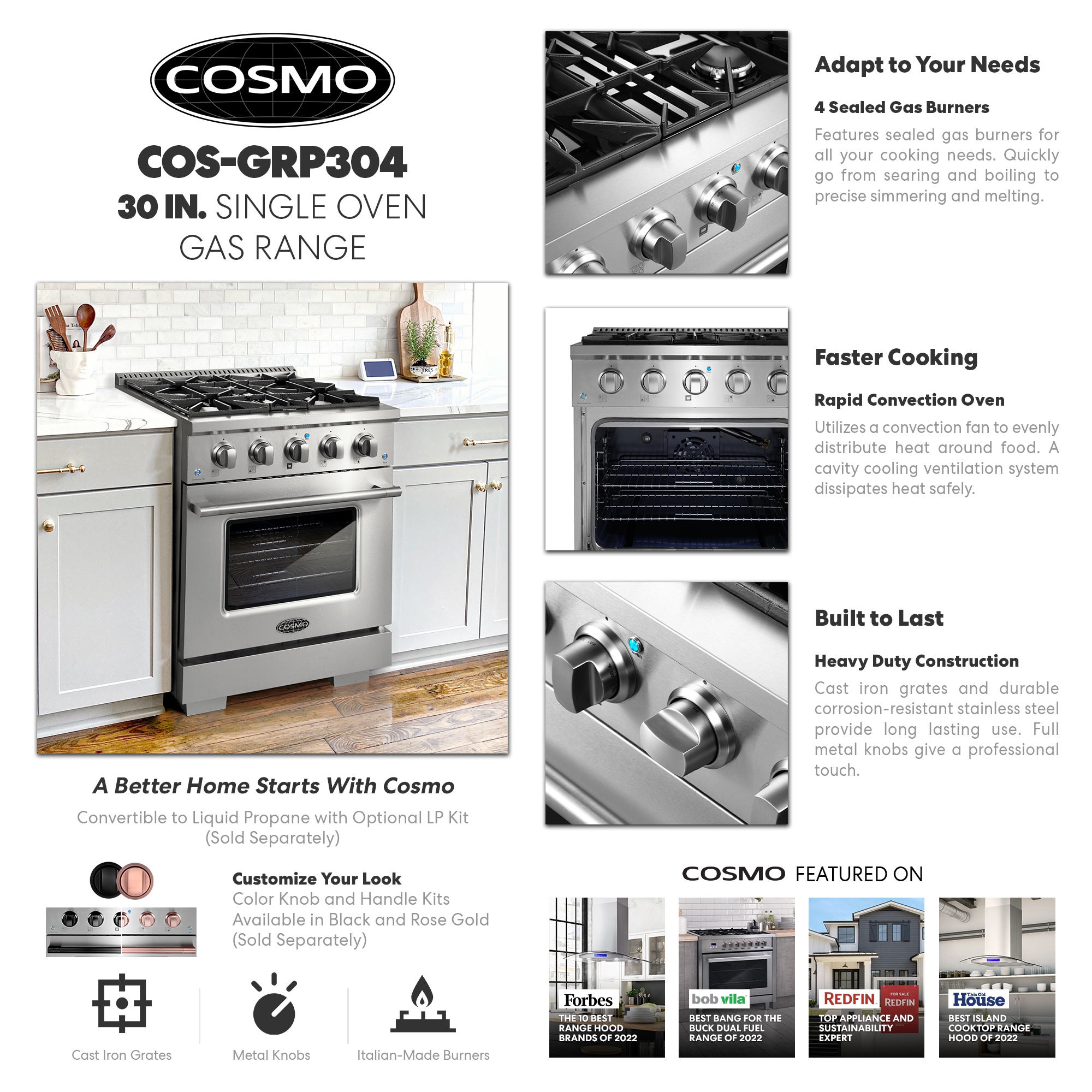 Cosmo COS-2PKG-077 2 Piece Kitchen Appliances Package with COS-EPGR304 30  Inch Freestanding Gas Range and COS-UMC30 30 Inch Under Cabinet Range Hood  in Stainless Steel