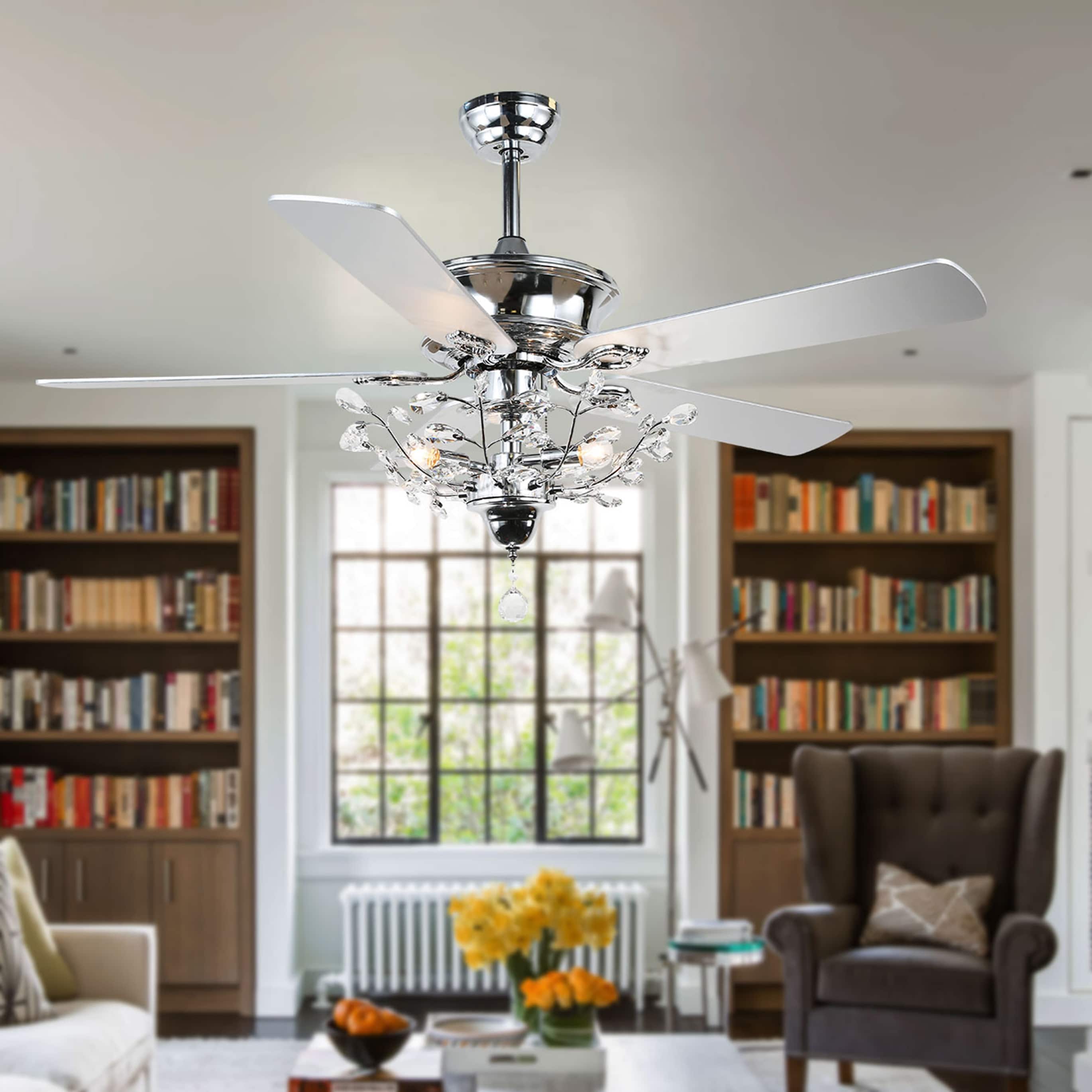 Oaks Decor BD2014-C Becca 52-in Color-Changing Integrated LED Outdoor Chrome with Clear Blades Ceiling Fan With Light - Remote Included ( 5 -Blade )