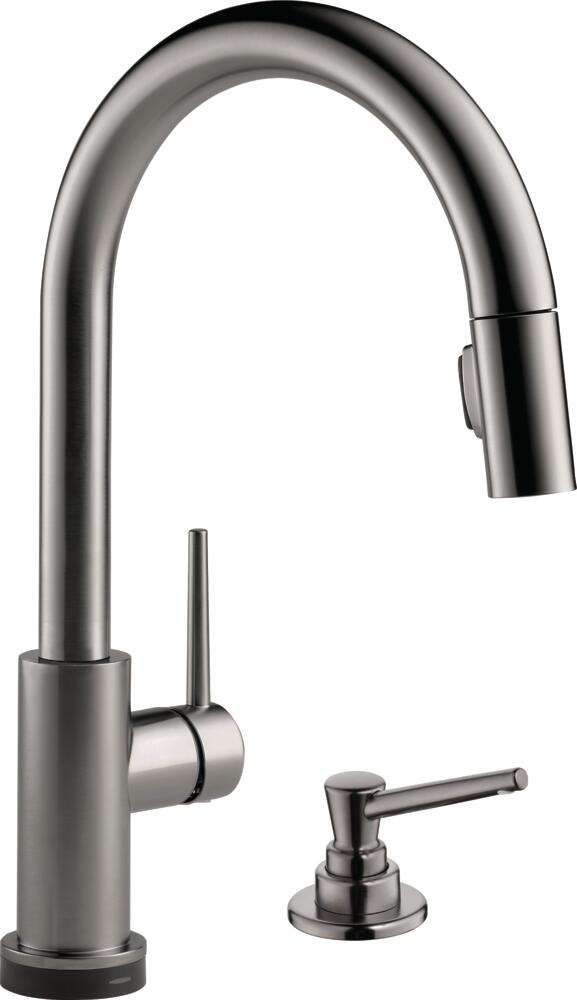 Delta Trinsic VoiceIQ Black Stainless Pull-down Touchless Kitchen Faucet with Sprayer and Soap Dispenser