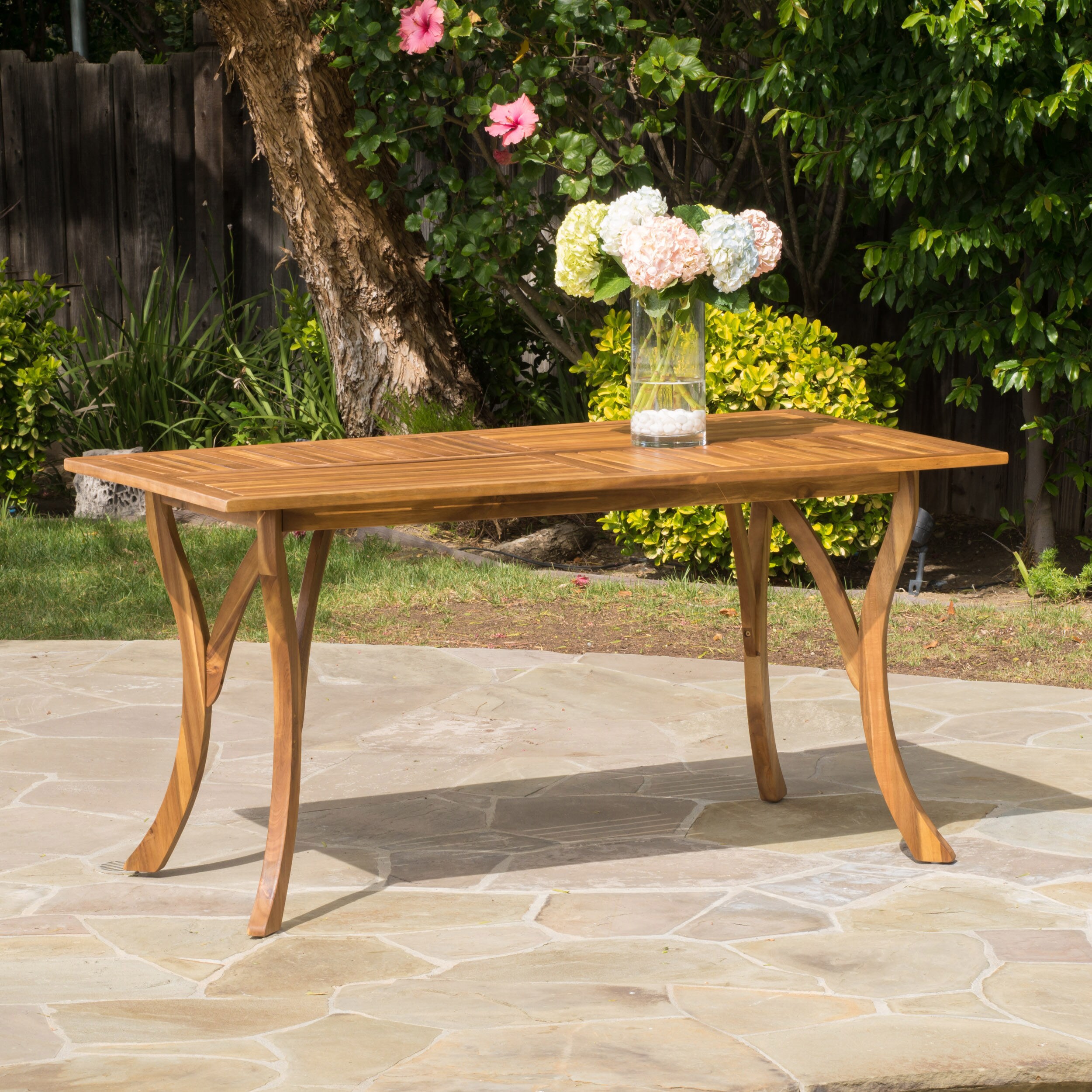 Teak Finish Acacia Wood Rectangular Dining Table