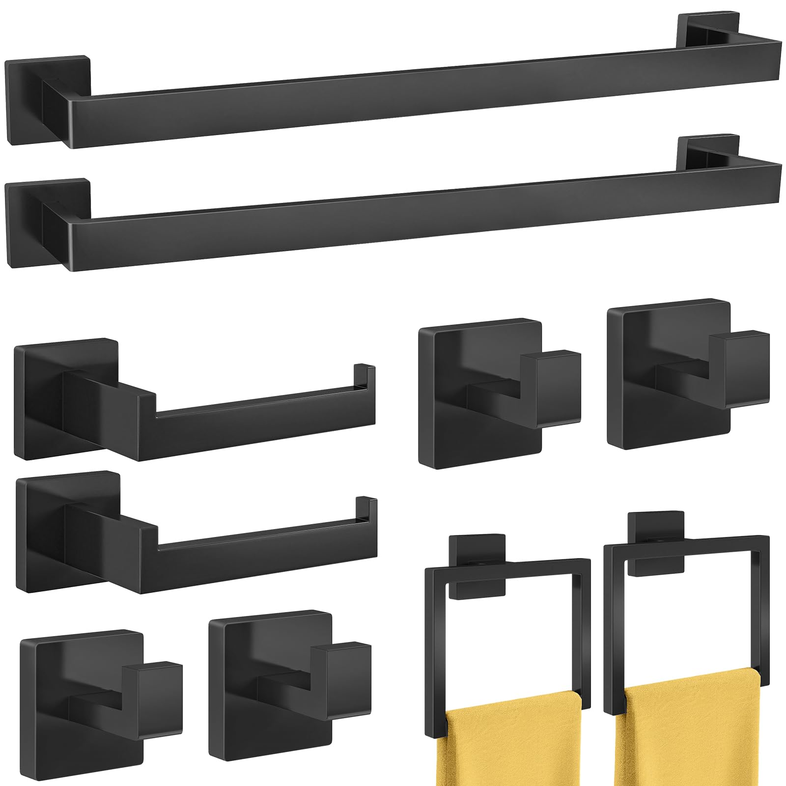 TNSO - Matte Black 24 inch 10 pcs Bathroom Hardware Set Stainless Steel Wall Mounted Storage Comb...