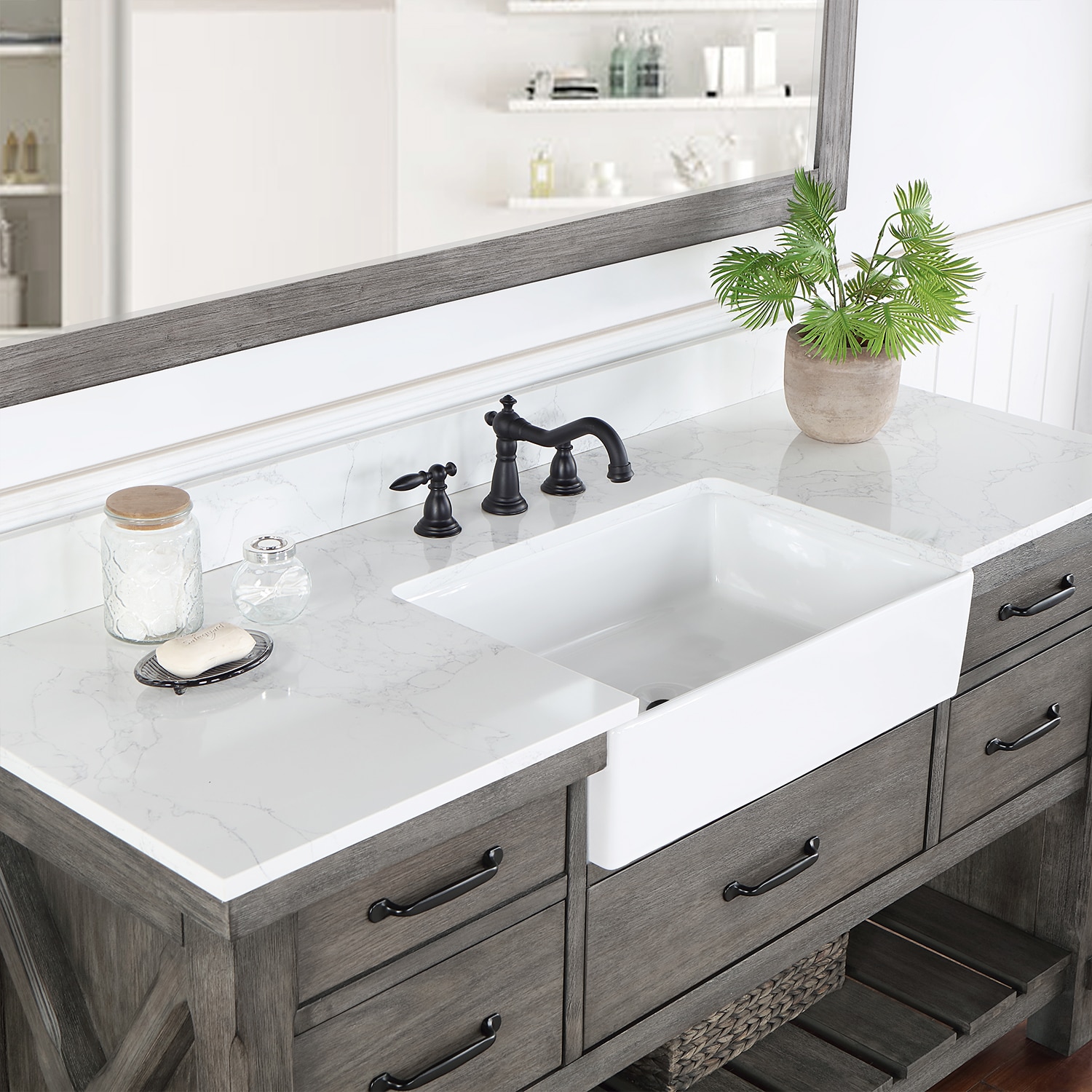 Vinnova Villareal 60-in Classical Grey Farmhouse Single Sink Bathroom ...