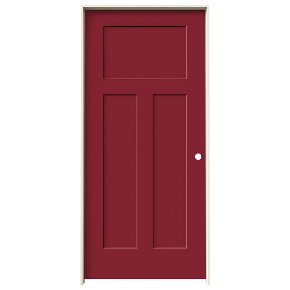 JELD-WEN LOWOLJW137100244 36-in x 80-in Cranberry Hollow core 3-panel craftsman Left hand Smooth Prefinished Molded composite Flat Jamb Single Prehung Interior Door