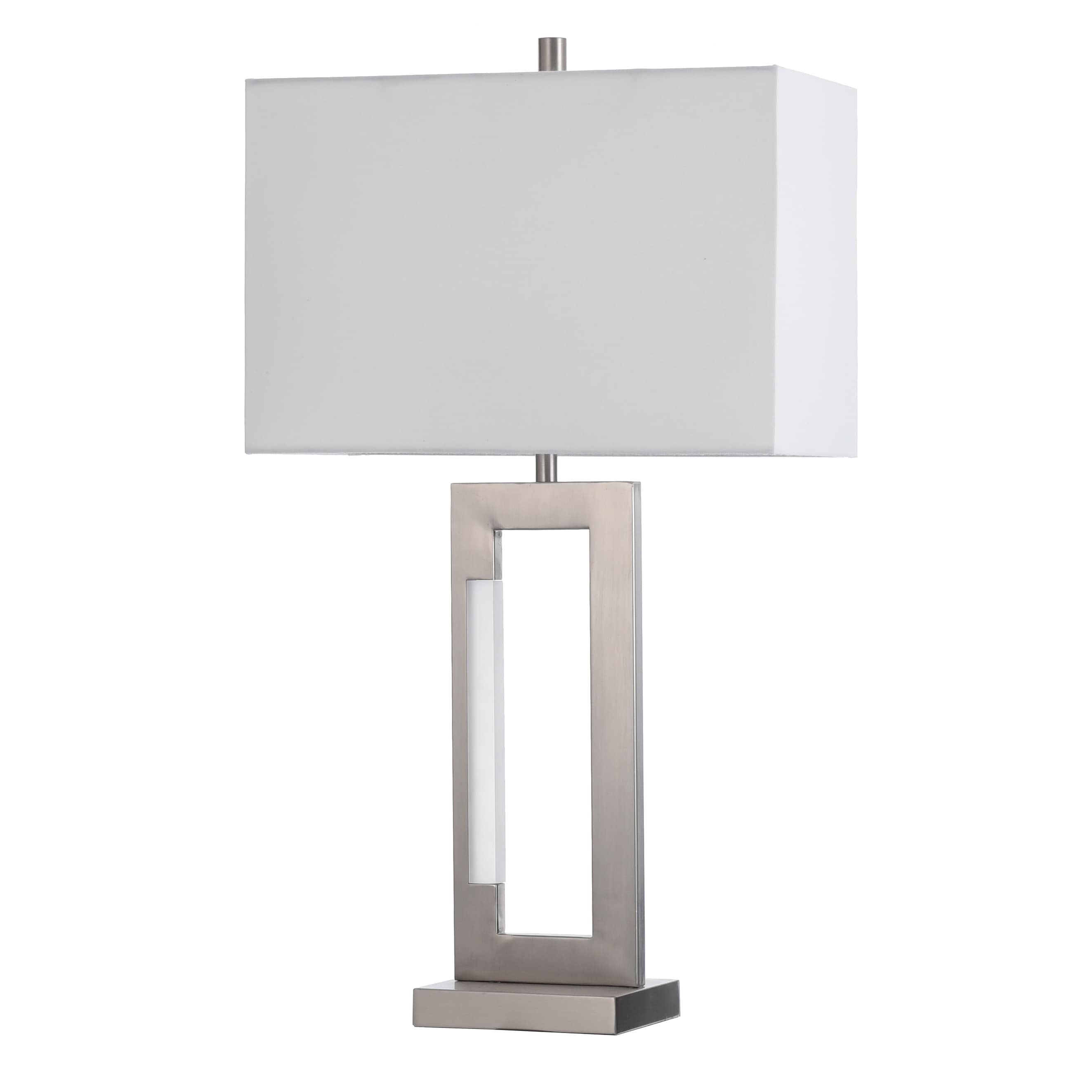 StyleCraft Home Collection L330601DS Steel Table Lamp - Brushed Steel Finish - Brussels White Shade