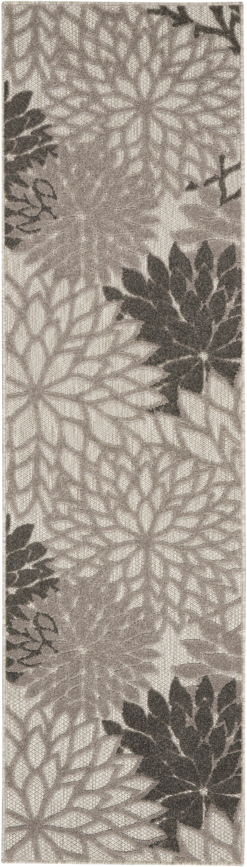 Aloha Silver Grey Floral Bloom 2' x 6' Synthetic Runner Rug