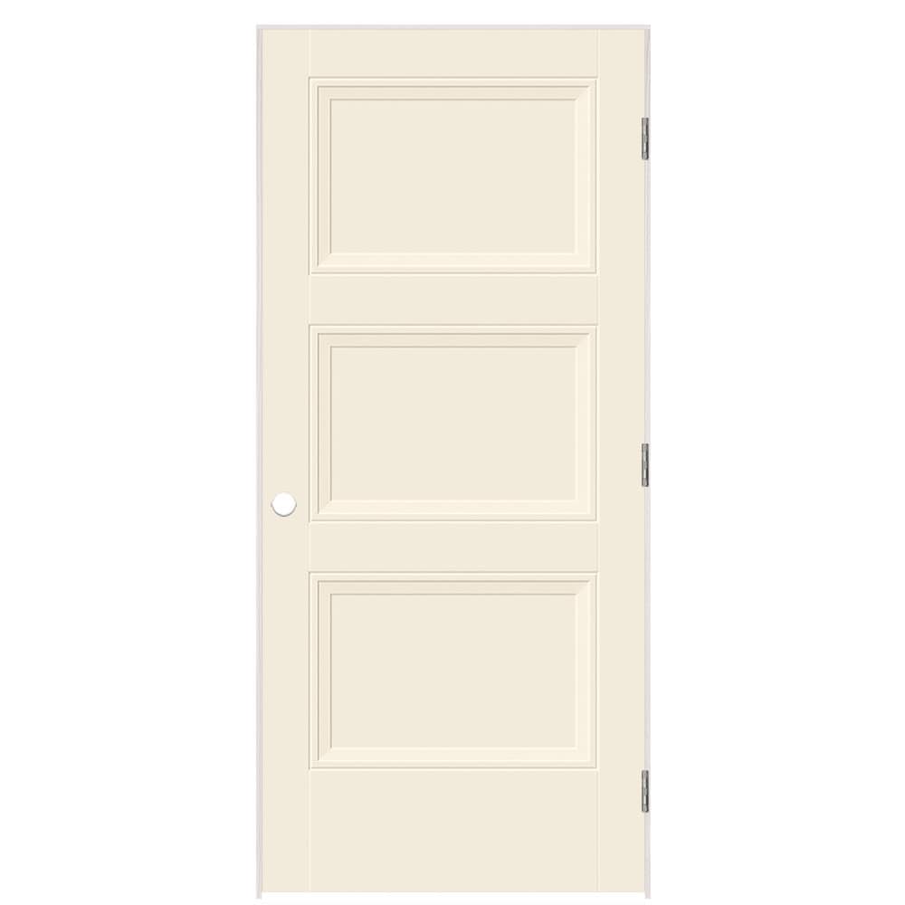 Masonite 1573311 36-in x 80-in Moonglow Solid core 3-panel square Left hand Smooth Prefinished Molded composite Flat Jamb Single Prehung Interior Door