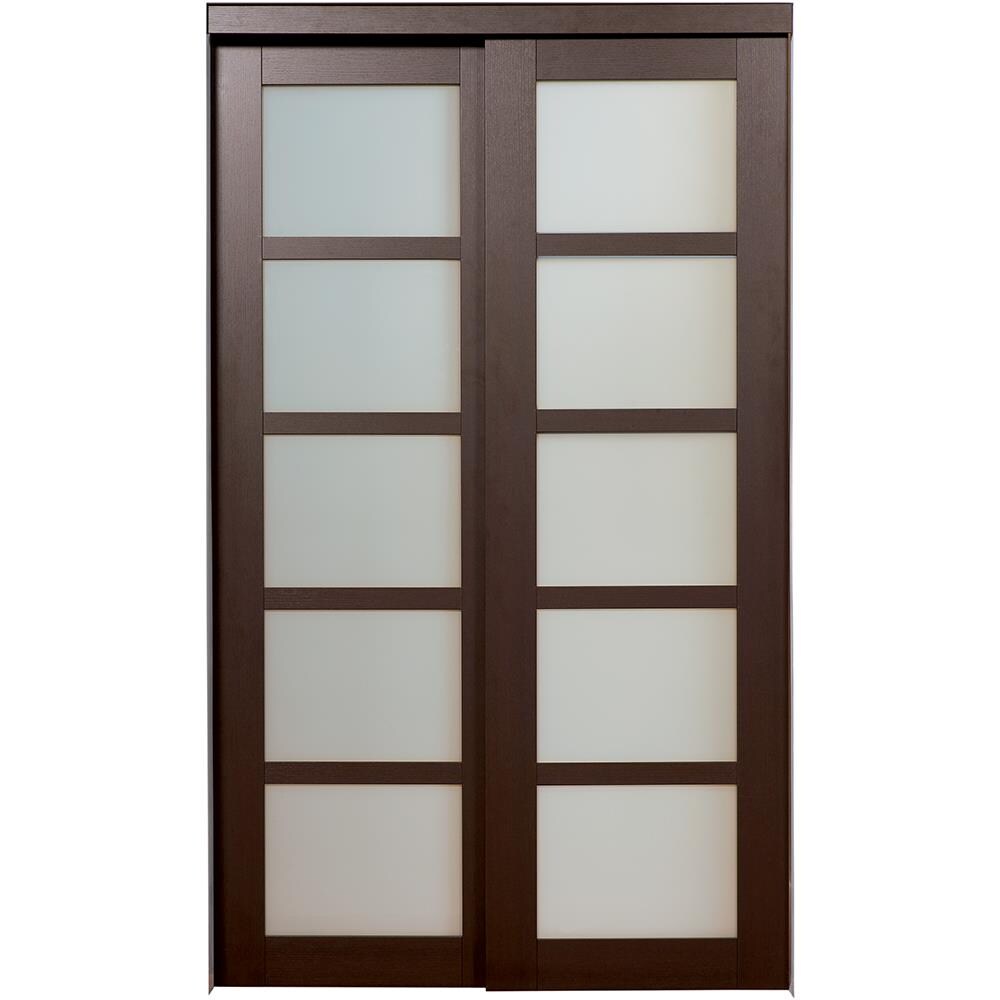 RELIABILT Euro 72-in x 80-in Espresso Flush Frosted Glass Prefinished ...