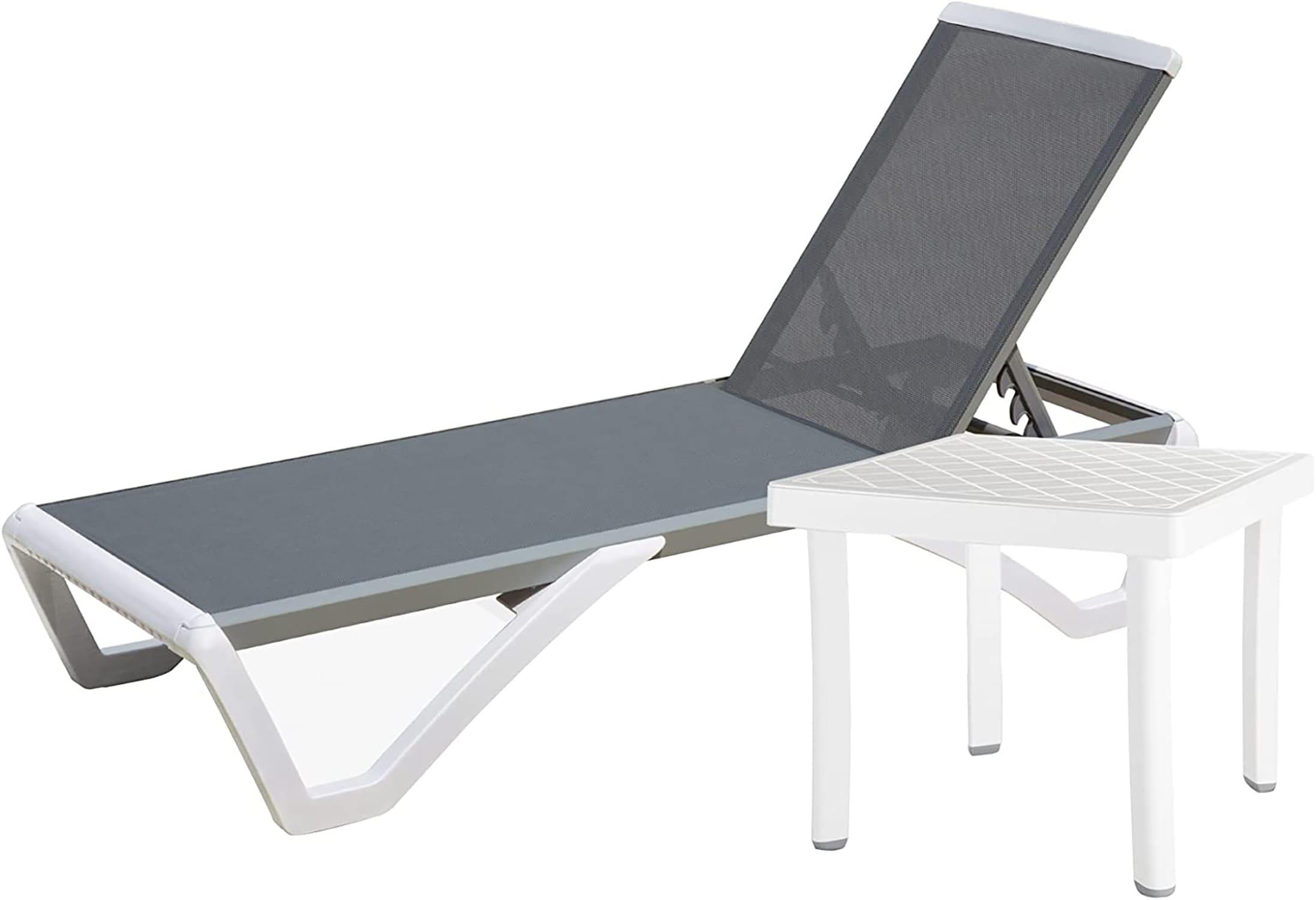 BANSA ROSE LLZJLY41411 Patio Chair Stackable Grey Aluminum Frame Stationary Recliner Chair with Gray Slat Seat