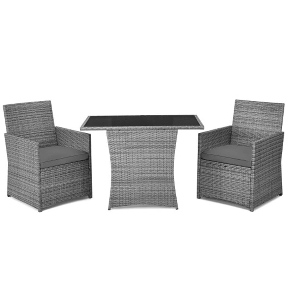 Poinic CWJ68177GR 3 -Piece Rattan Patio Conversation Set with Gray Cushions