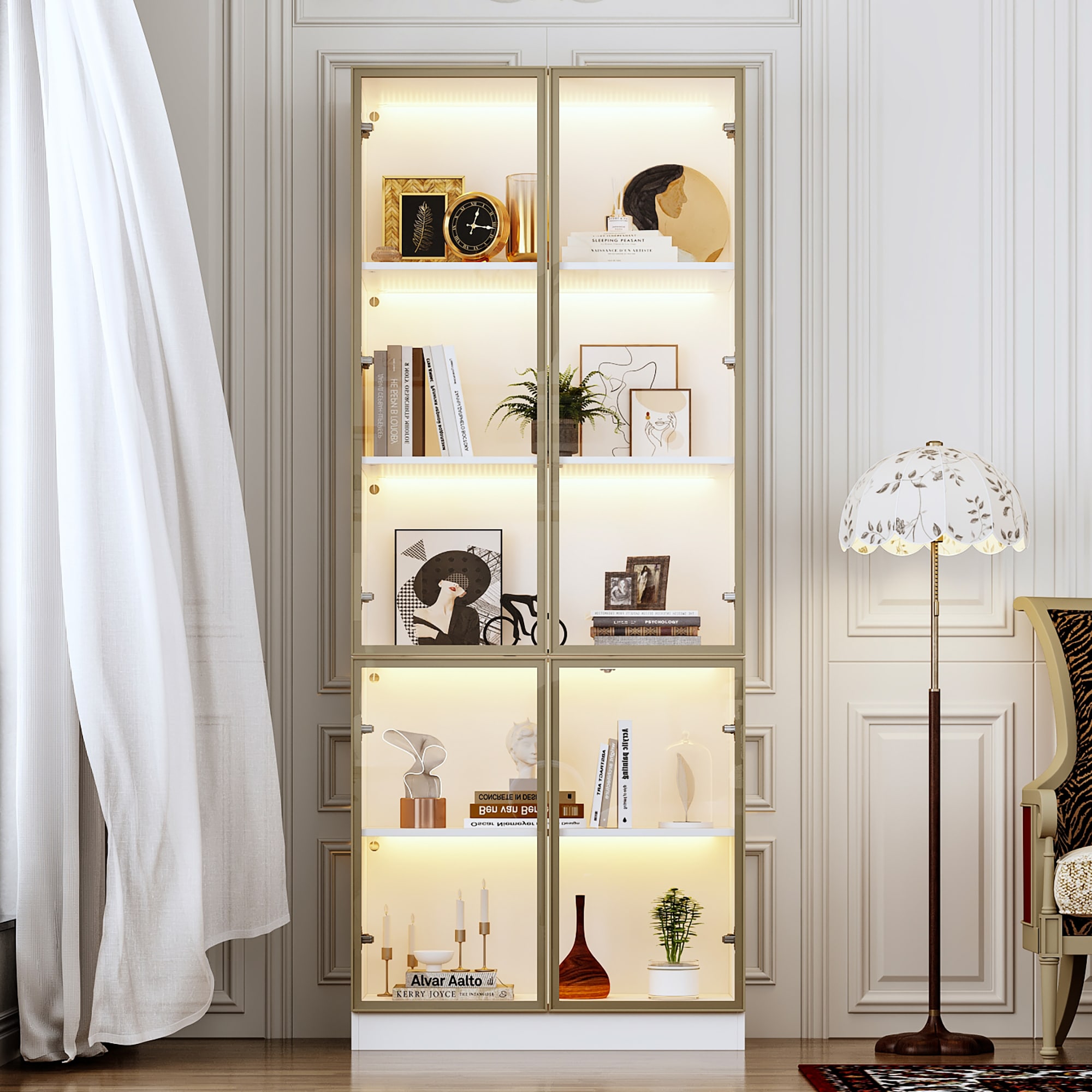 FUFU&GAGA KF020373-02 White MDF 5 -Shelf Bookcase with Doors ( 31.5-in W x 78.7-in H x 14.2-in D ) Finished