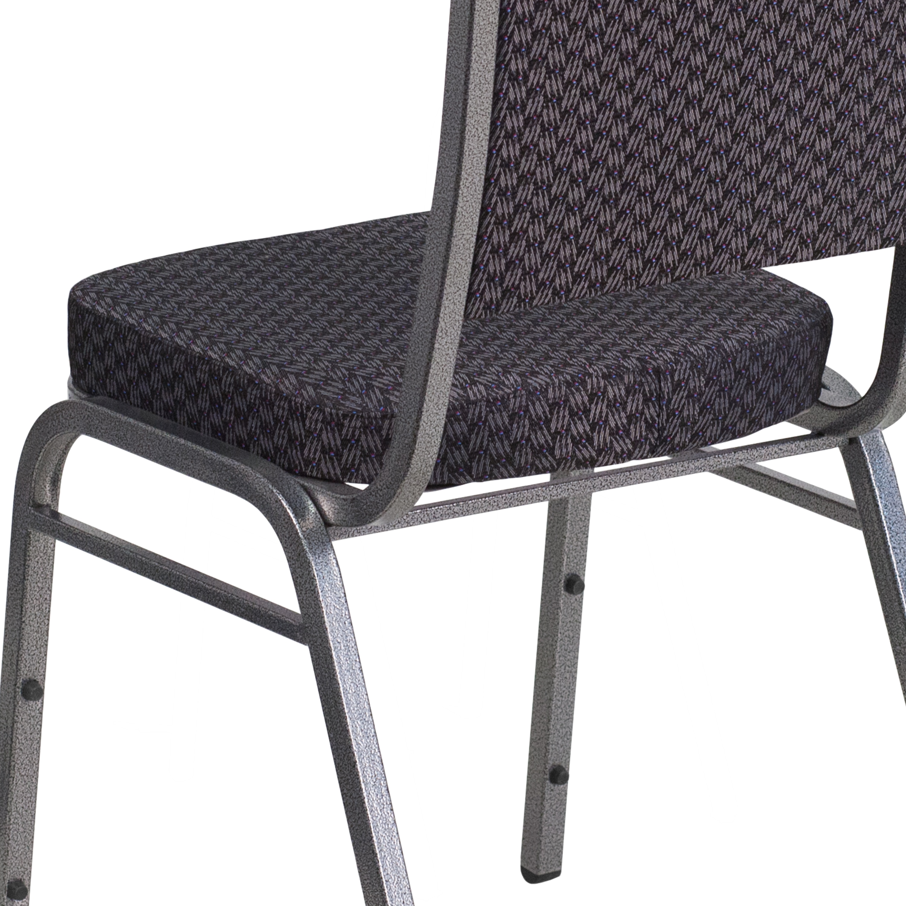 Elegant Crown Back Banquet Chair in Black Fabric with Silver Vein Frame