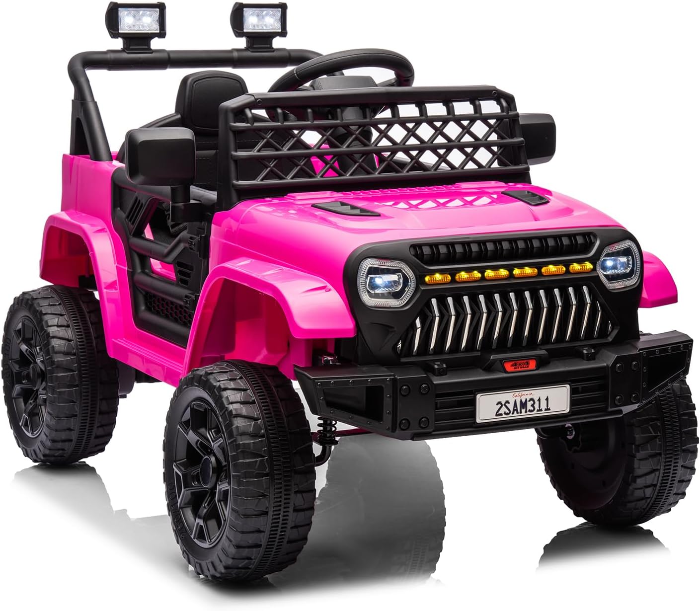Qeetex LHF-TC-WQ591006 12V Kids Ride On Truck Battery Powered Ride On Car Toy for Toddles Electric Vehicle with 2.4G Remote Control Spring Suspension Battery Display LED Lights Music Rose Red