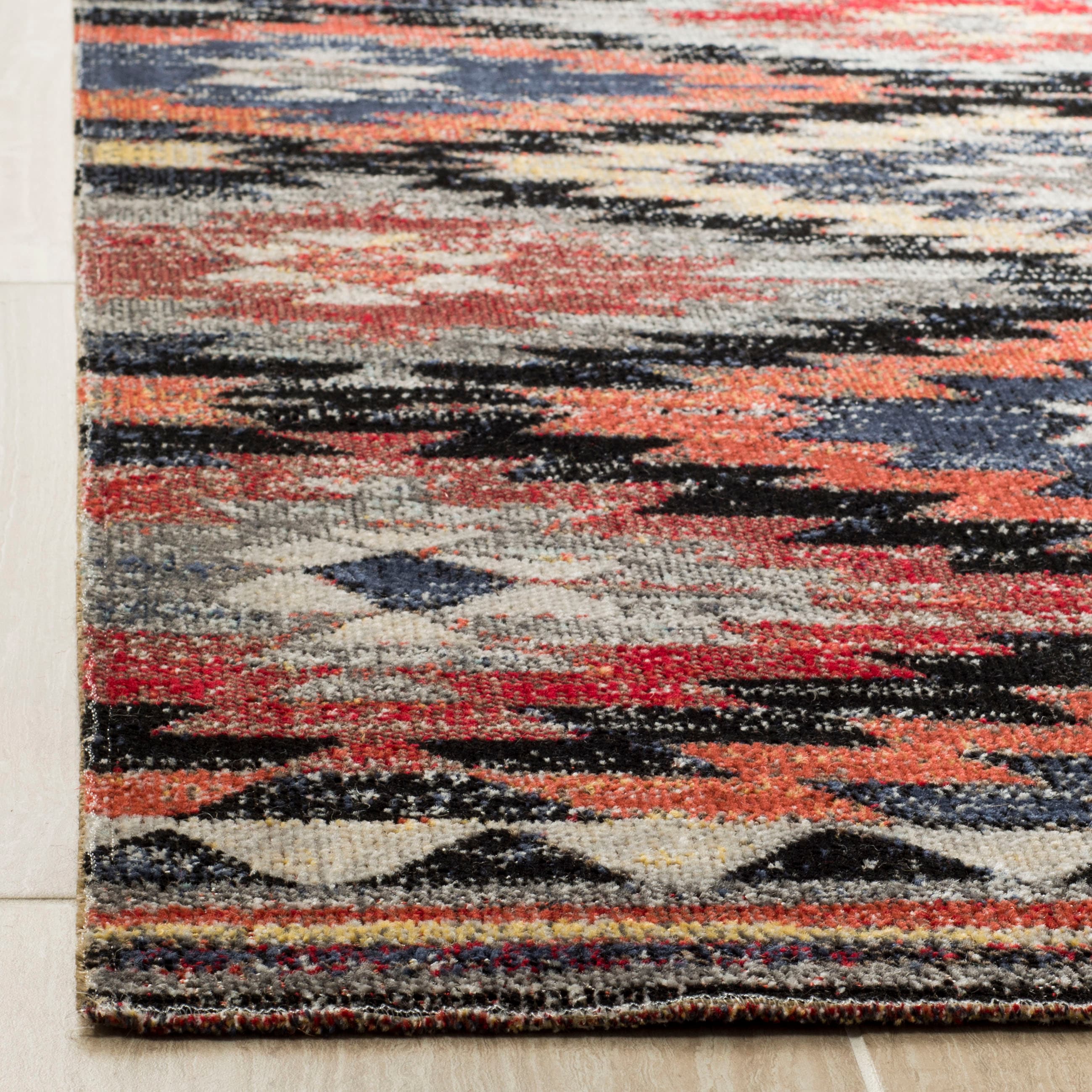 Rust and Multi Geometric 6' x 9' Synthetic Area Rug
