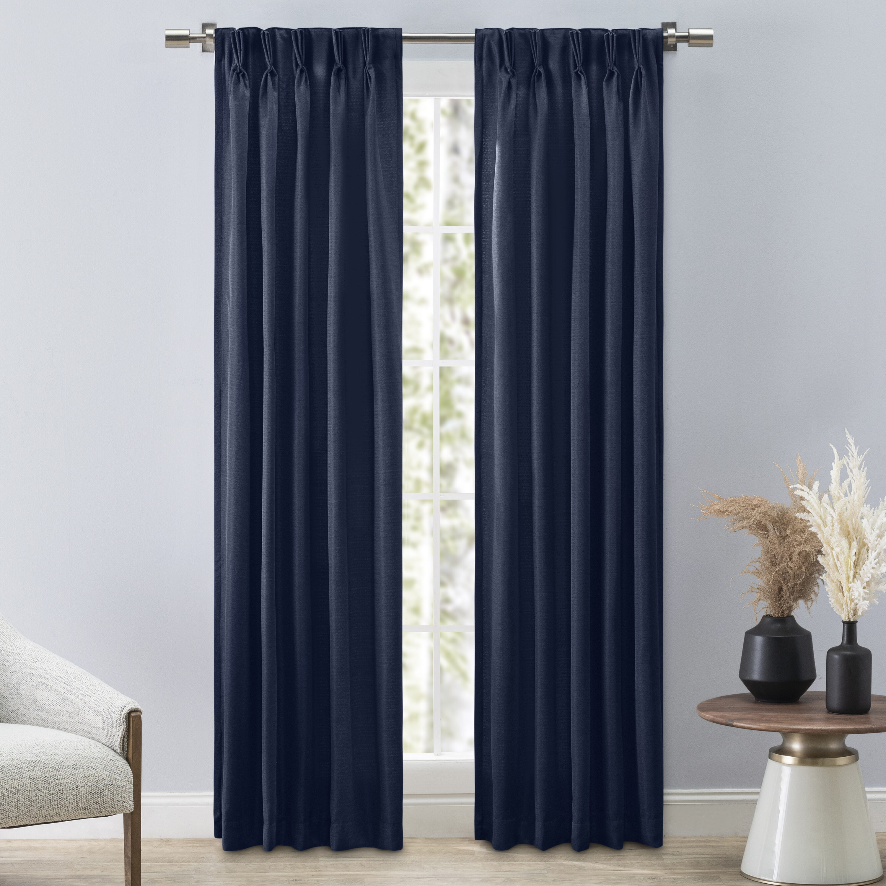 Ricardo Trading 04706-80-284-35 84-Inches Navy Room darkening Standard lined Back tab/Pinch pleat/Rod pocket Curtain panel pair