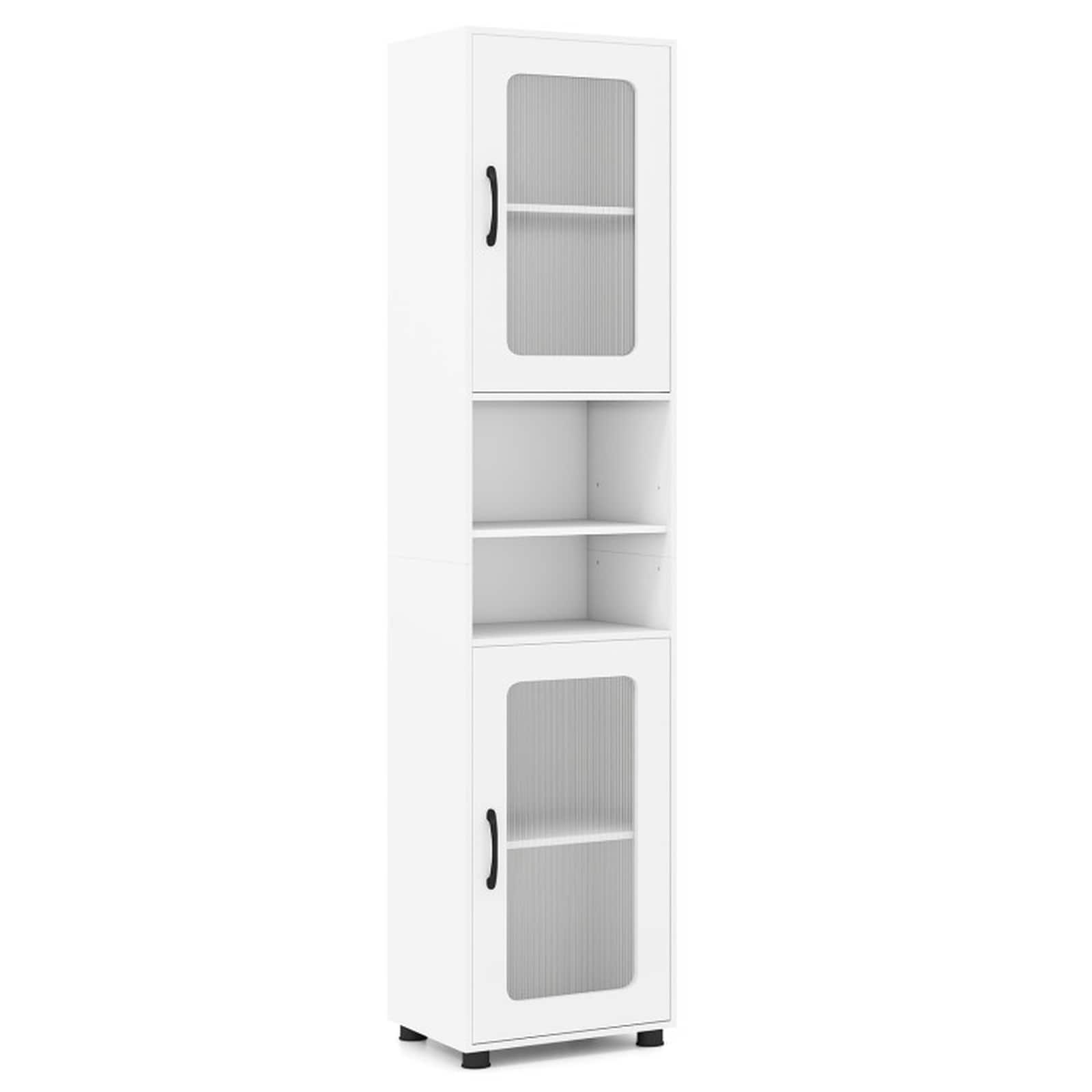SUGIFT 67-in Tall Bathroom Storage Cabinet 16-in by 12-in Slim Footprint with Fluted Doors and 2 Anti-Tip Kits featuring 155-lb Total #LW038SUGHY941