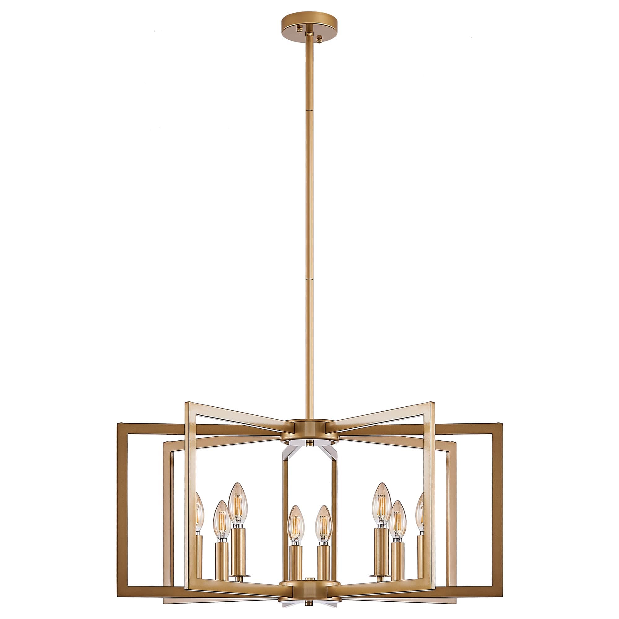 JCFL CD-HL-48 27 in. Gold Iron Modern 8-Light Geometric Chandelier Pendant Light Fixture for Living Room Dining Room or Kitchen