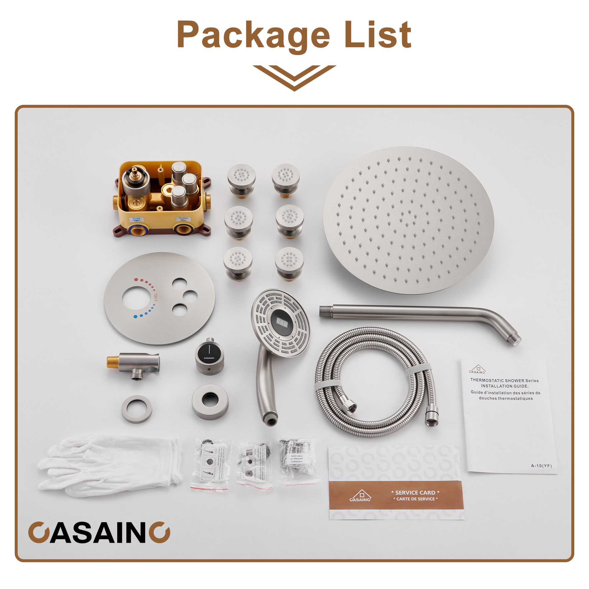 CASAINC Luxury Brushed Nickel 12-in Built-In Shower Faucet System With ...