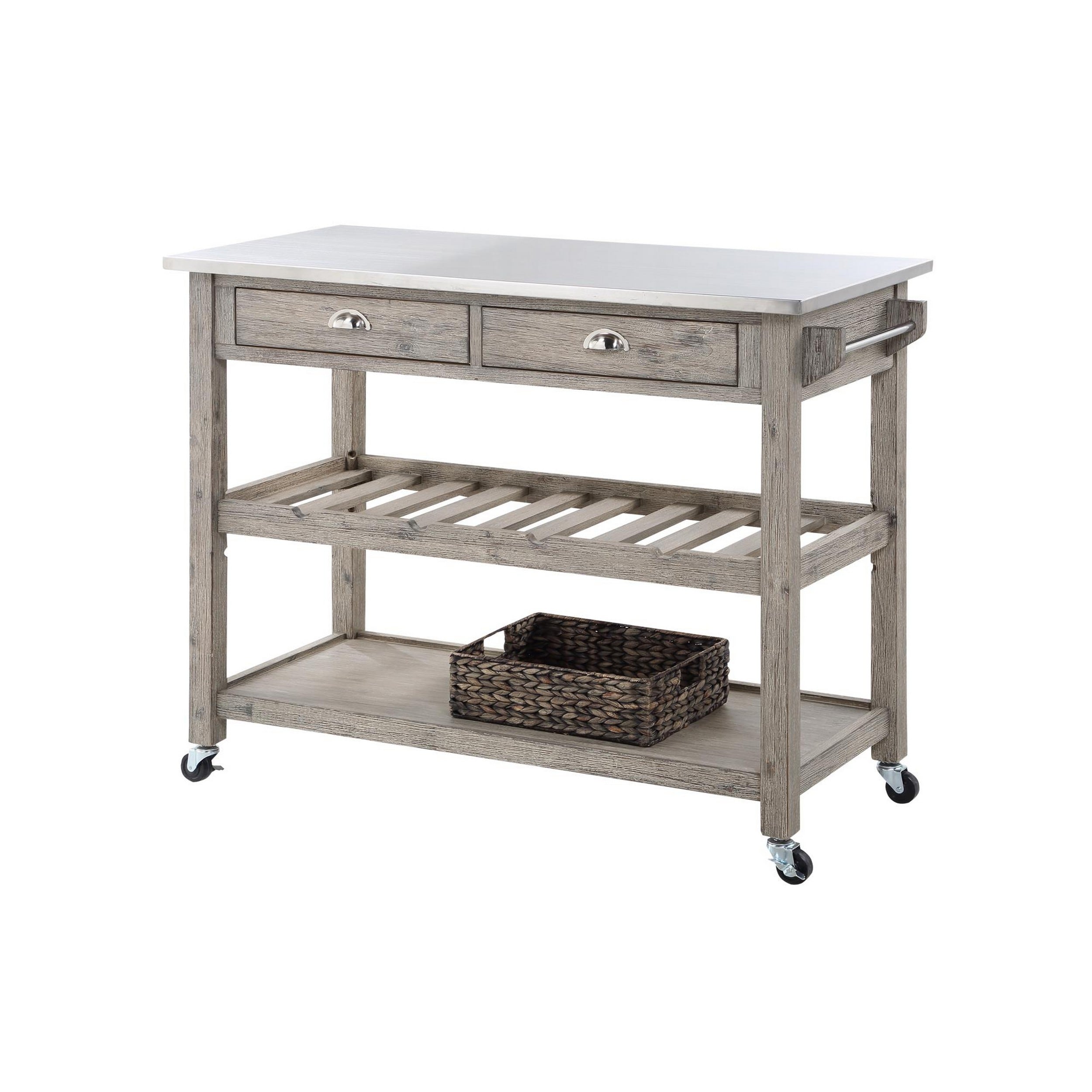 Benzara Gray Mdf Base with Wood Top Rolling Kitchen Island (44-in x 21 ...