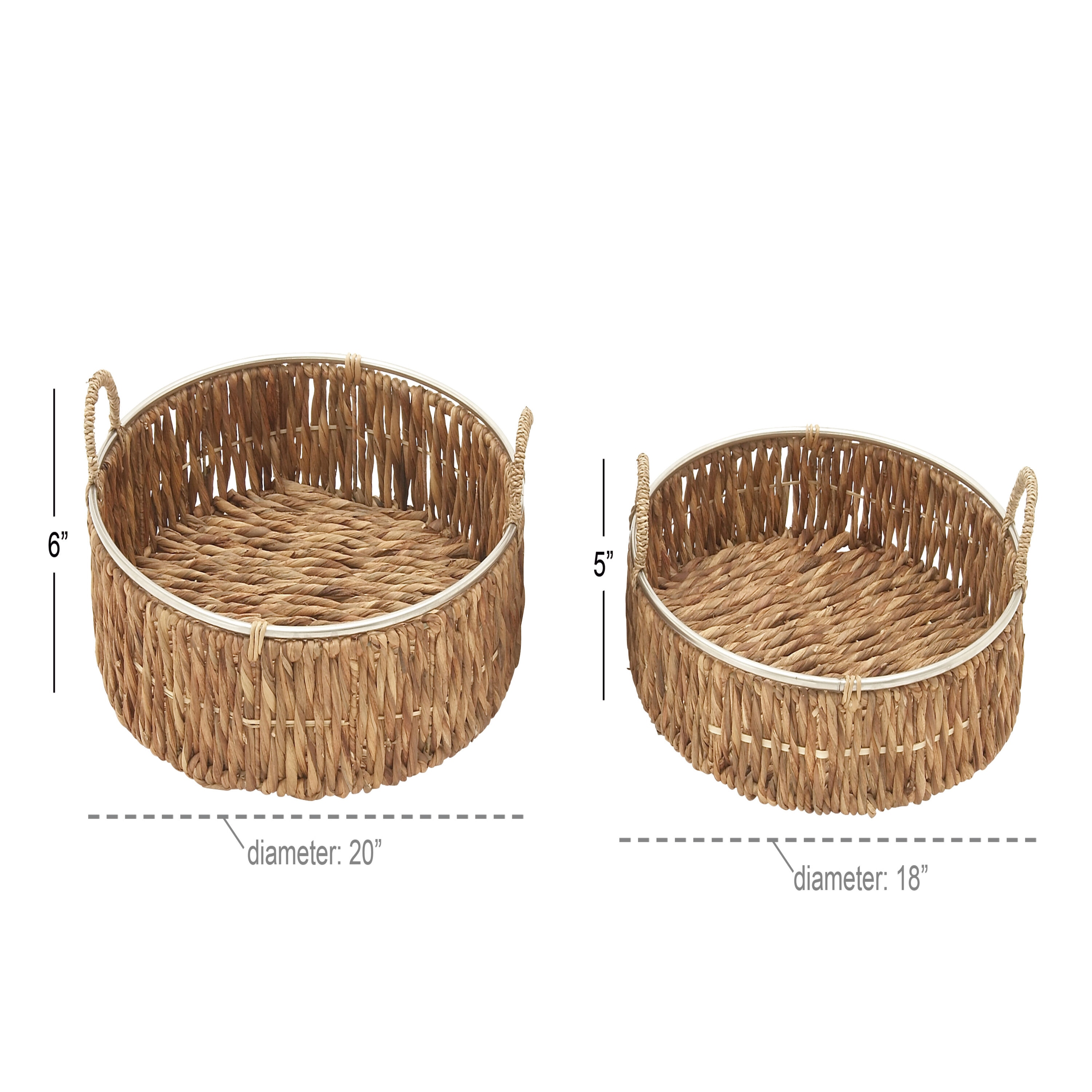 20" Round Natural Seagrass Woven Storage Basket Set with Metal Ring Handles