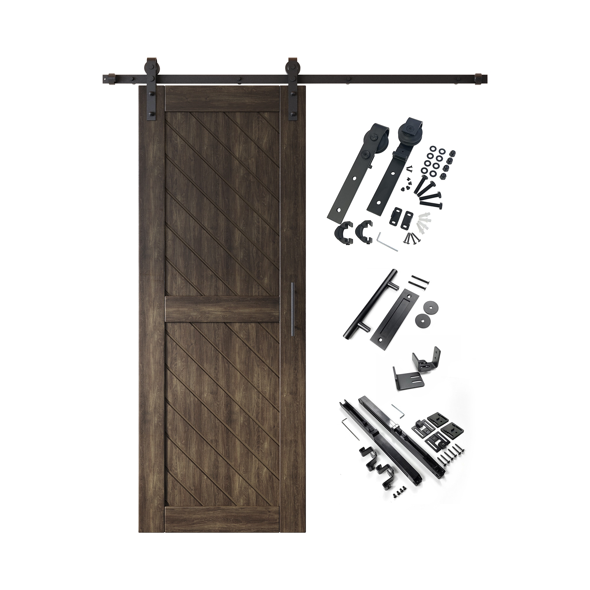 HOMACER YT1H066C-XT2-3080-EB 30-in x 80-in Ebony Prefinished Non-standard Pine Wood Solid core Single Barn Door (Hardware Included)