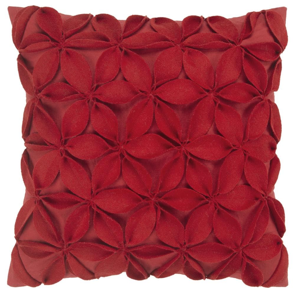 Rizzy Home T07925 Poly filled pillow 18-in x 18-in Red Square Indoor Decorative Pillow