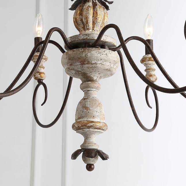 Lnc Andromeda 6 Light Distressed White, French Country Metal Chandelier