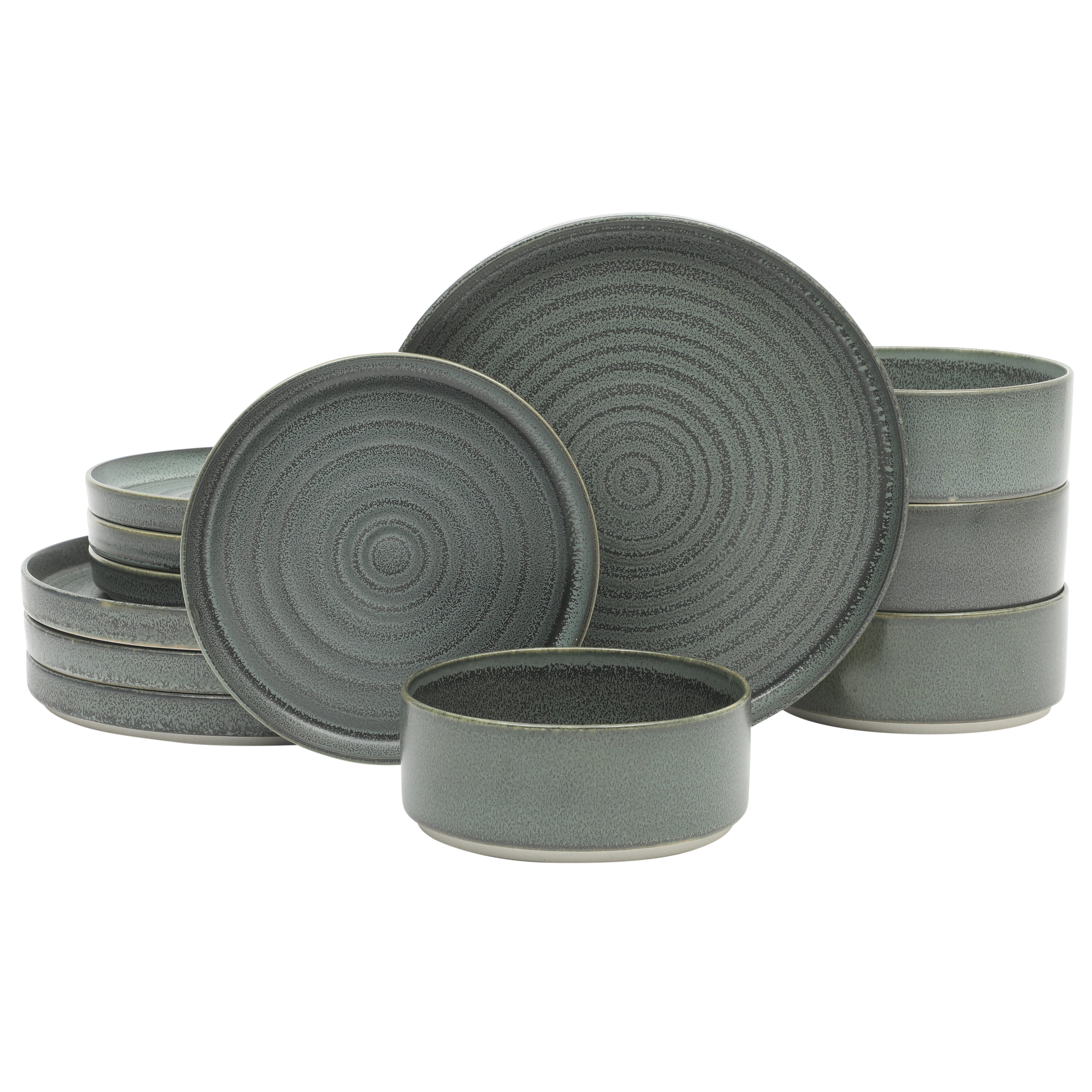 Gibson Elite 149651.12R Echo Bay 12 Piece Porcelain Reactive Glaze Service for 4 Ceramic Plates and Bowls Modern Stackable Dinnerware Set - Blue