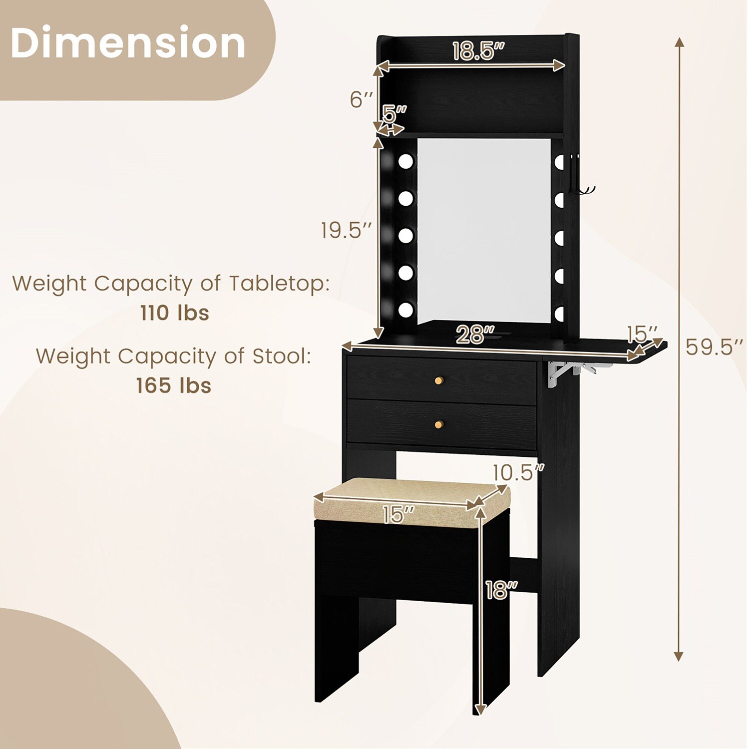 Costway CSHY003131 Bedroom-Vanities - View #3