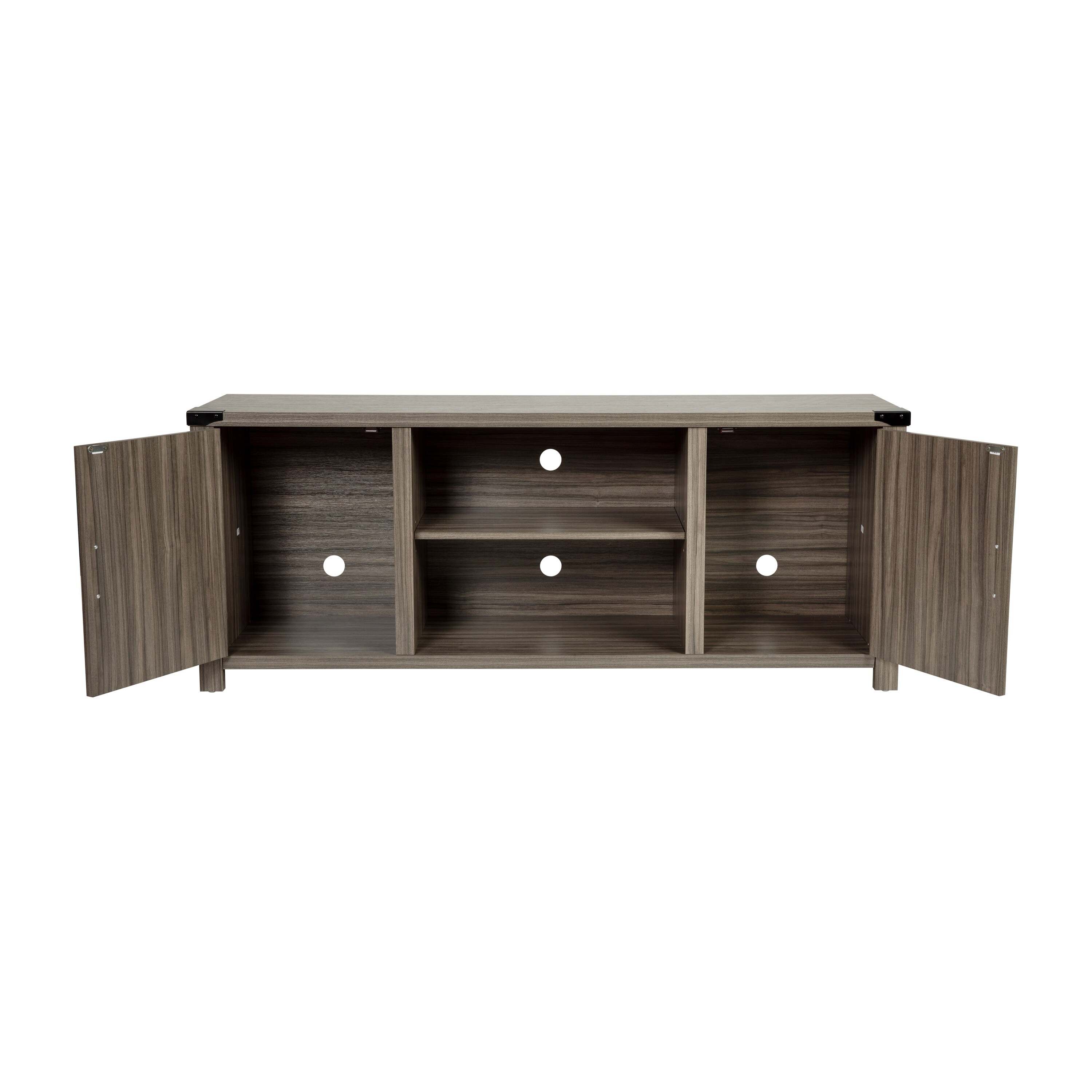 Rustic Industrial Gray Wash Oak TV Stand with Cabinet for 65" TVs