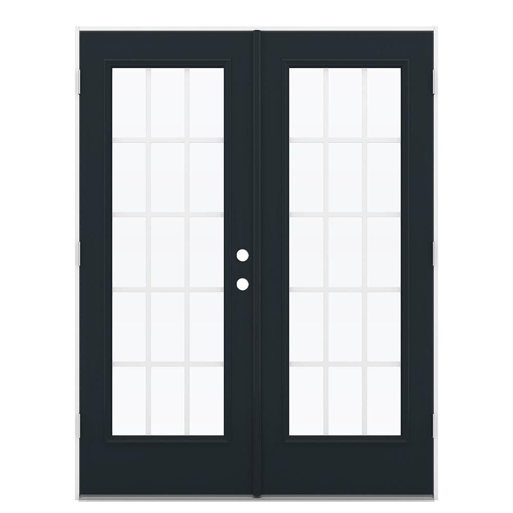 JELD-WEN LOWOLJW238700115 60-in x 80-in x 4-9/16-in Jamb Low-E Grilles between the glass , Black Steel Right-hand outswing French Double Patio Door