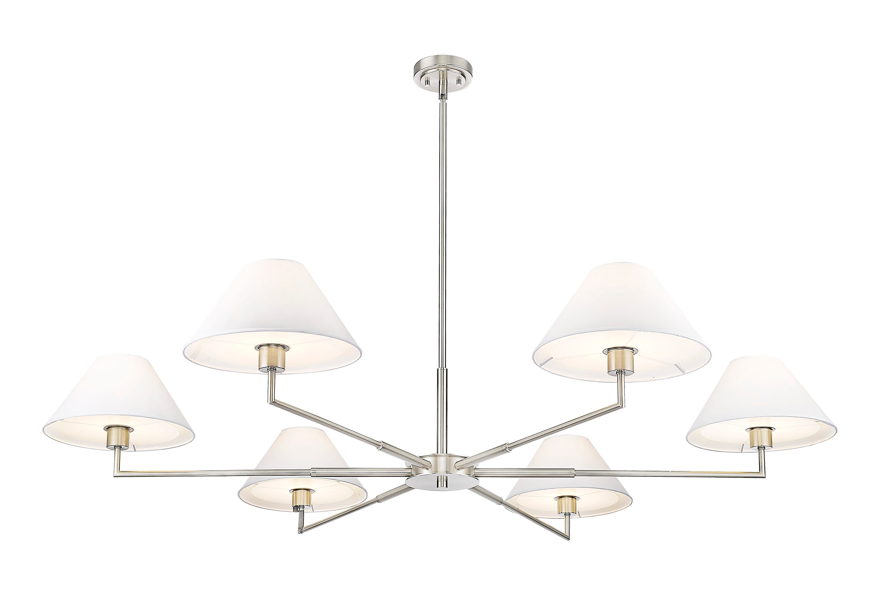 Leila Brushed Nickel 6-Light Chandelier with White Linen Shades