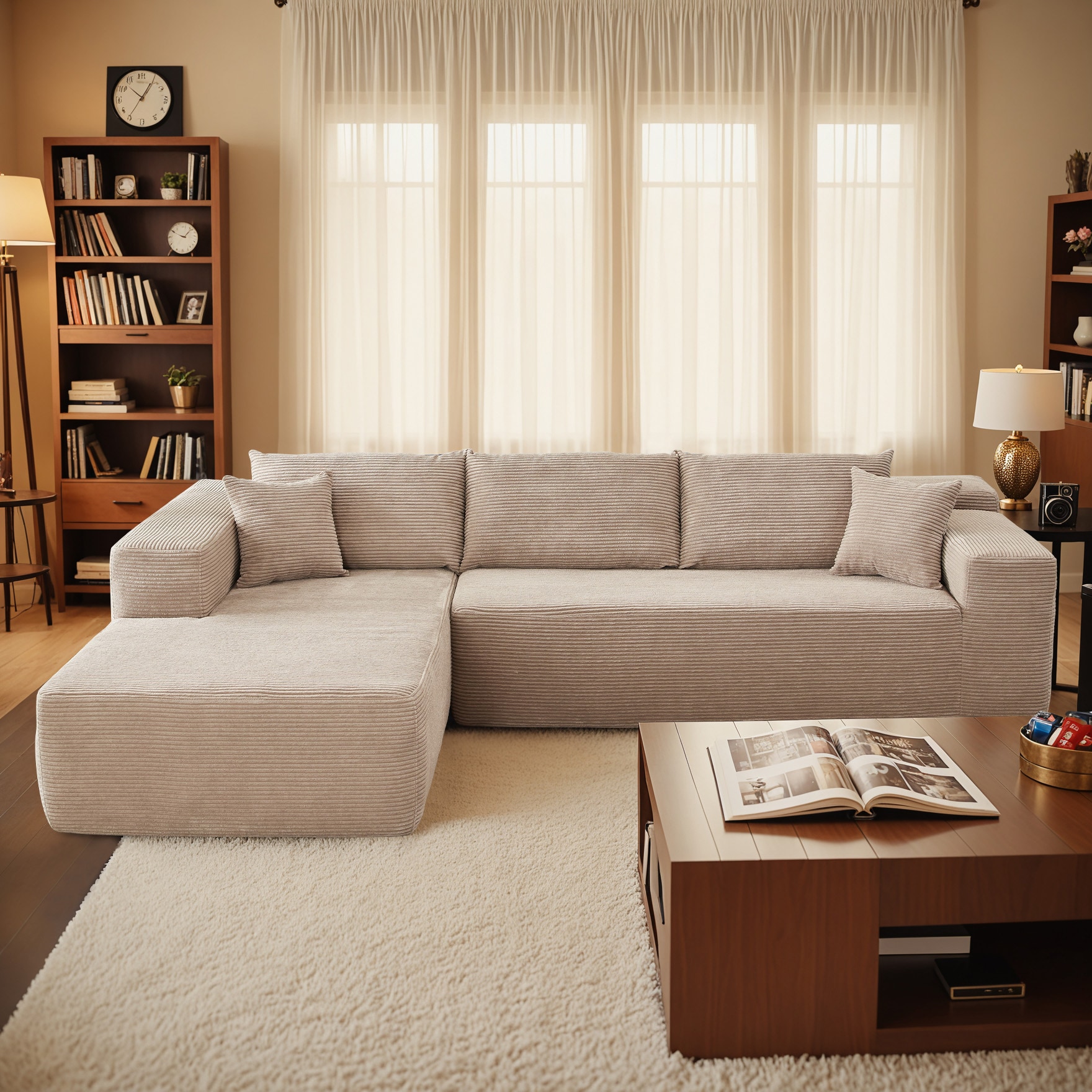 weaxty HMB2V800L Silvia 103.55-in Modern Beige Striped Sectional
