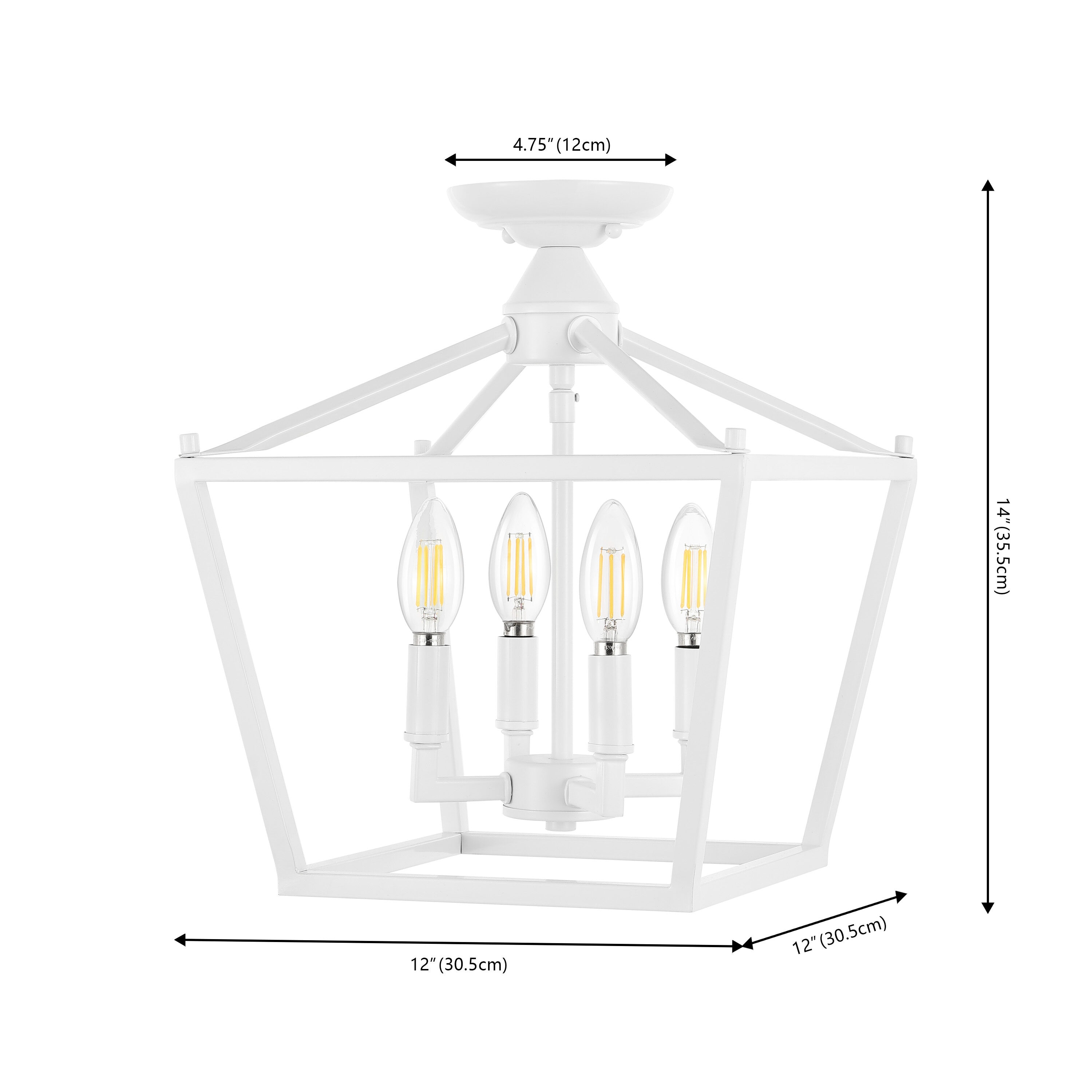 White Iron Farmhouse LED Lantern Flush Mount Light
