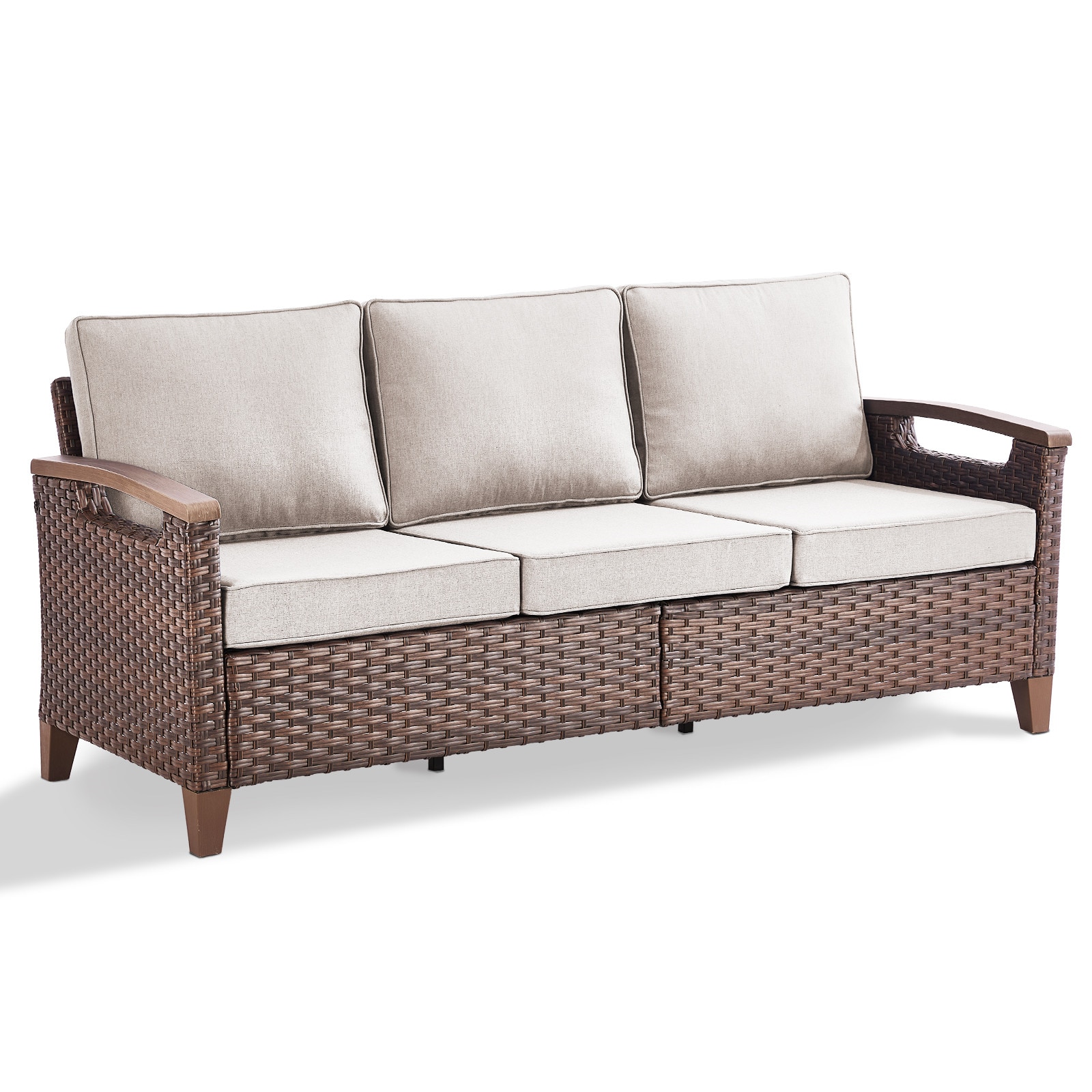 Rilyson FSALBR13-2 Wicker Outdoor Sofa with Beige Cushions and Stainless Steel Frame