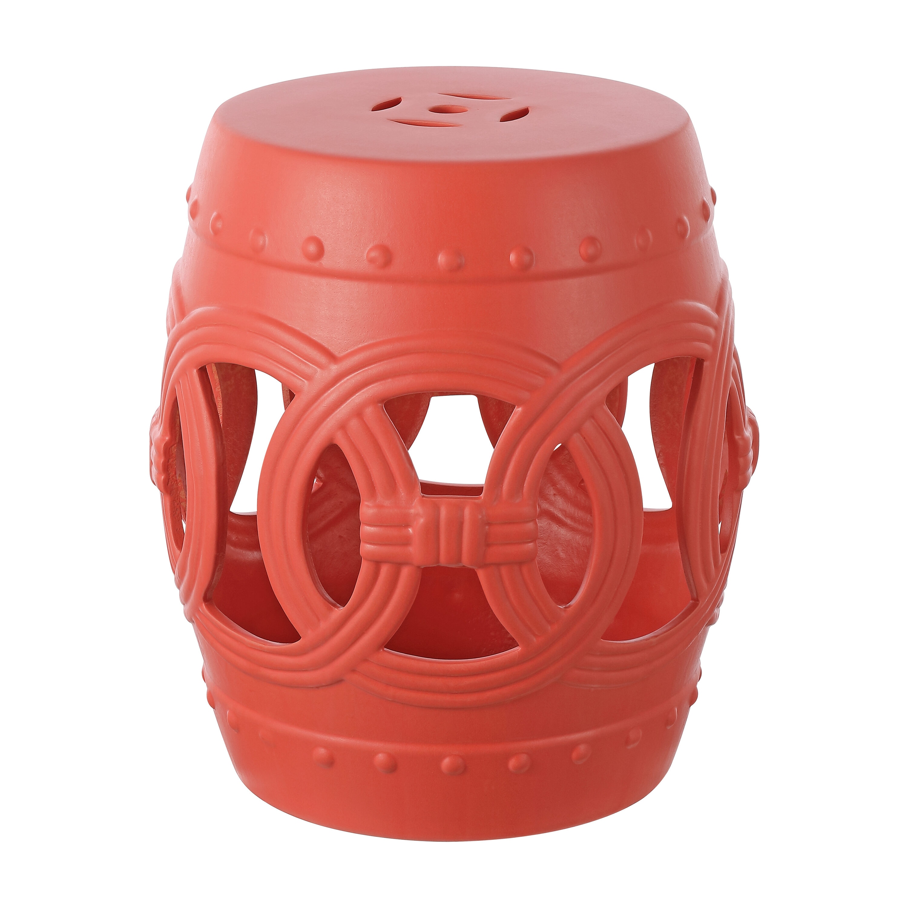 JONATHAN  Y TBL1022G Lucky Coins Chinese Classic Cottage 16-Inches Matte Coral Ceramic Barrel Garden Stool