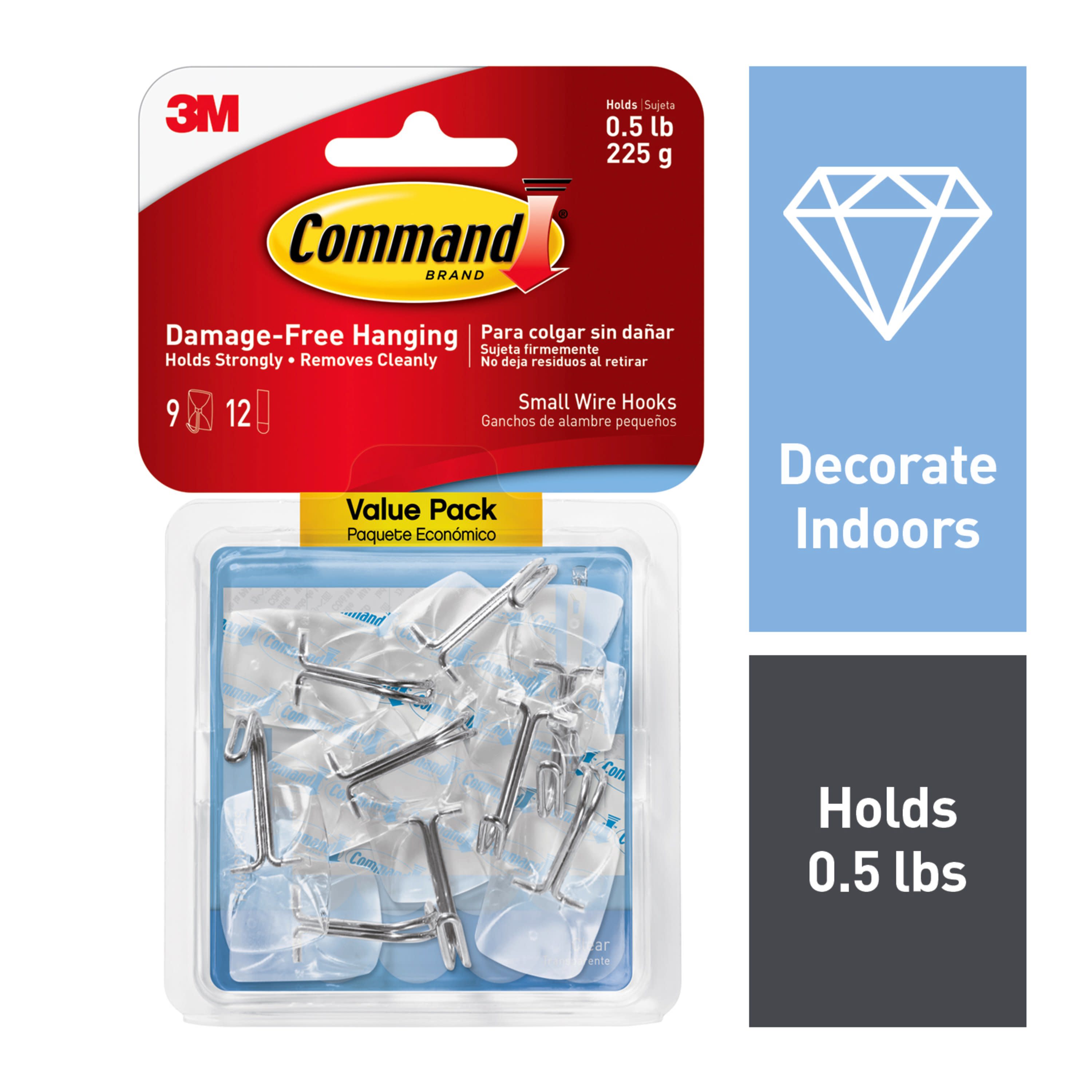 Command Small 9-Pack Clear Adhesive Wire Hook (0.5 lbs. Capacity
