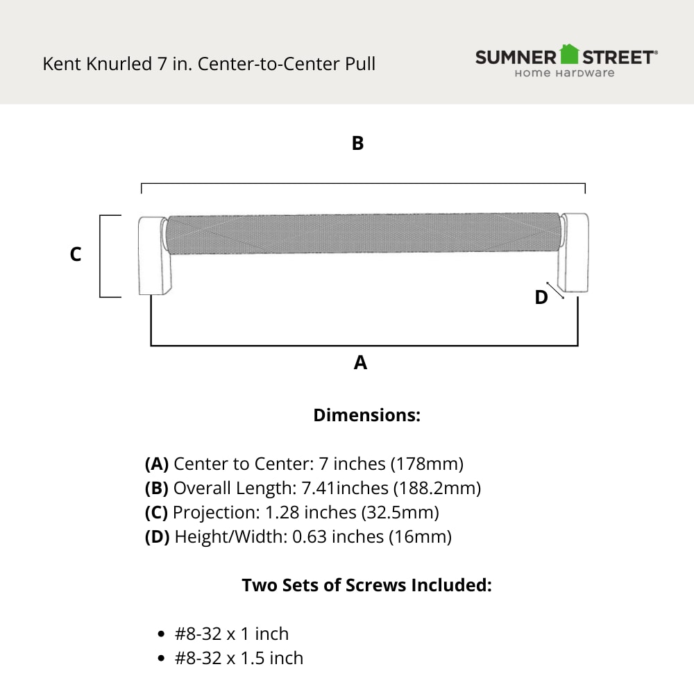 Sumner Street Home Hardware Kent Knurled 7 inch Center-to-Center Satin  Brass Drawer Pull