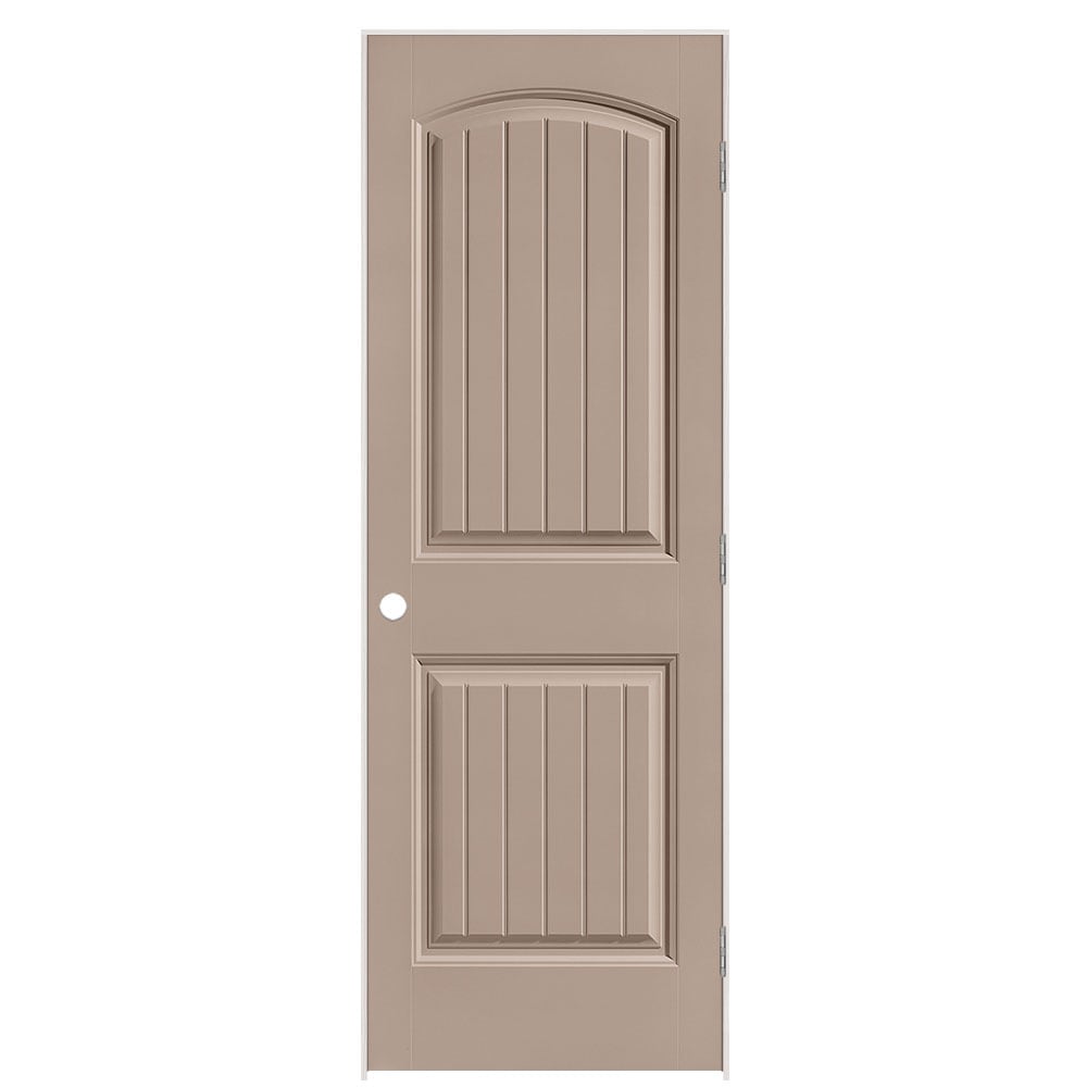 Masonite 1443769 28-in x 80-in Sandpiper Solid core 2-panel round top plank Left hand Smooth Prefinished Molded composite Flat Jamb Single Prehung Interior Door