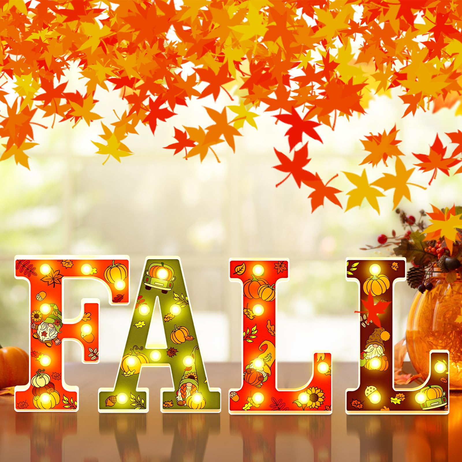 Yichuhaoxi  Fall Light Up Table Decorations LED Marquee Sign Thanksgiving Light Decor Autumn Harvest Tabletop Centerpiece for Indoor Home Mantel