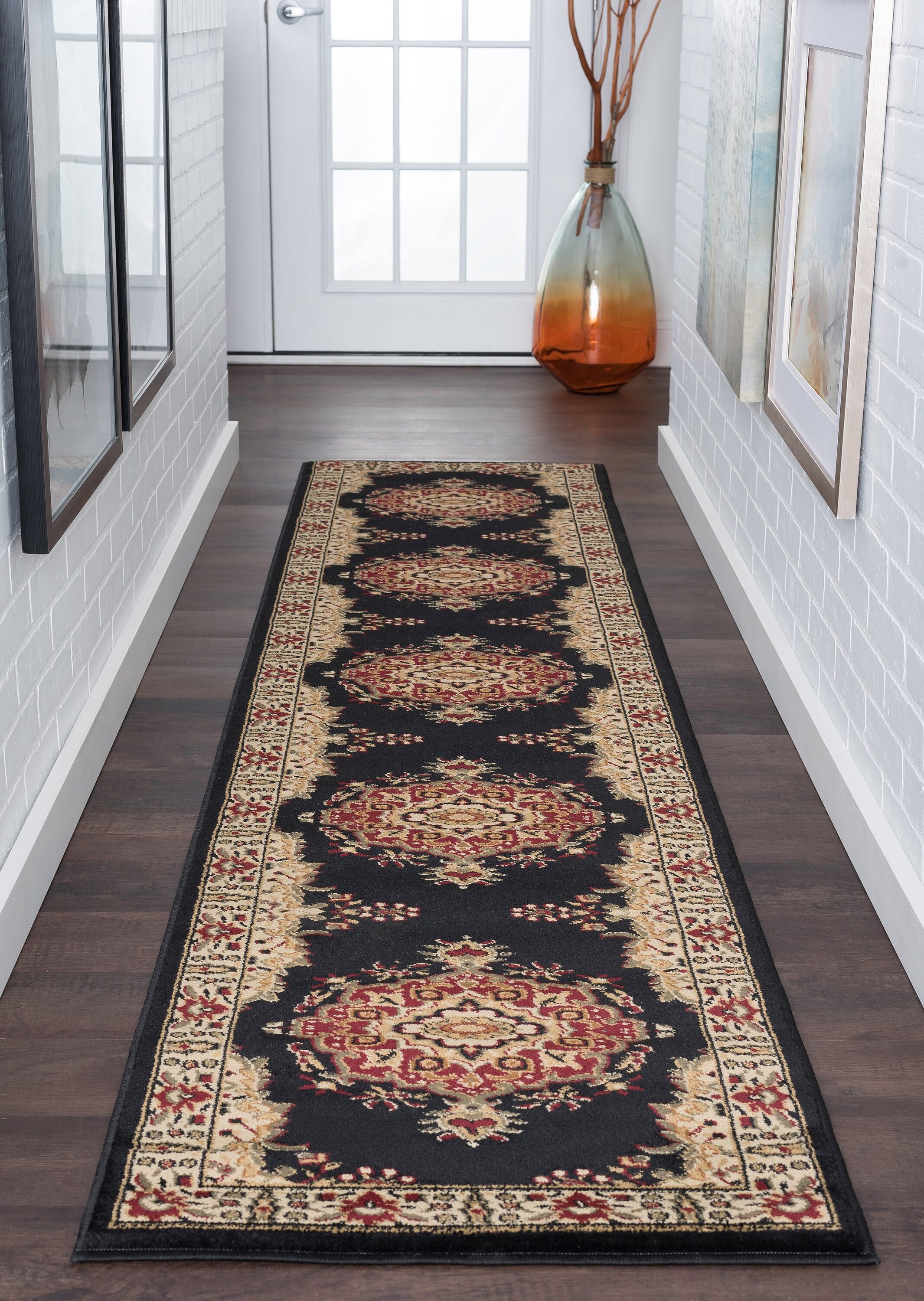 Tayse SNS4703 2X10 Sensation 2 x 10 (ft) Loomed Polypropylene Black Rectangular Indoor Floral/Botanical Oriental Runner rug