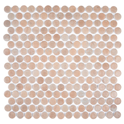 Apollo Tile APLGIO88CLAPENA Lucenza Clay Beige 12-in x 12-in Matte Glass Penny round Mosaic Floor and Wall Tile ( 10.56-sq ft Carton )