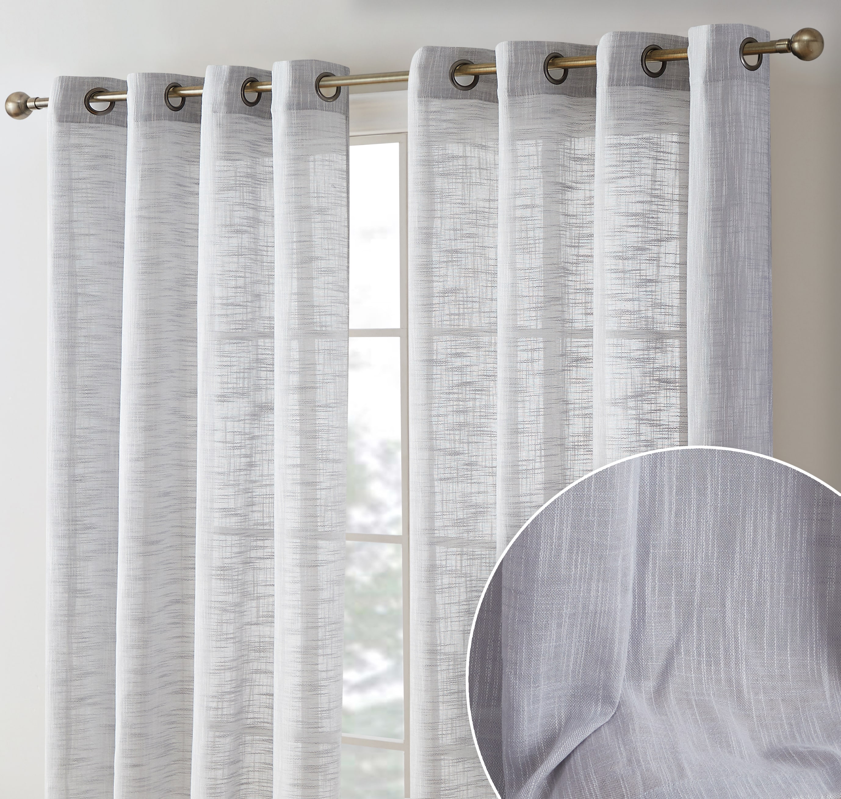 HLC  Madison Faux Linen Textured Semi Sheer Privacy Sun Light Filtering Transparent Window Grommet Long Thick Curtains Drapery Panels for Bedroom and Living Room - 2 Panels (54 W x 96 L - Light Grey)